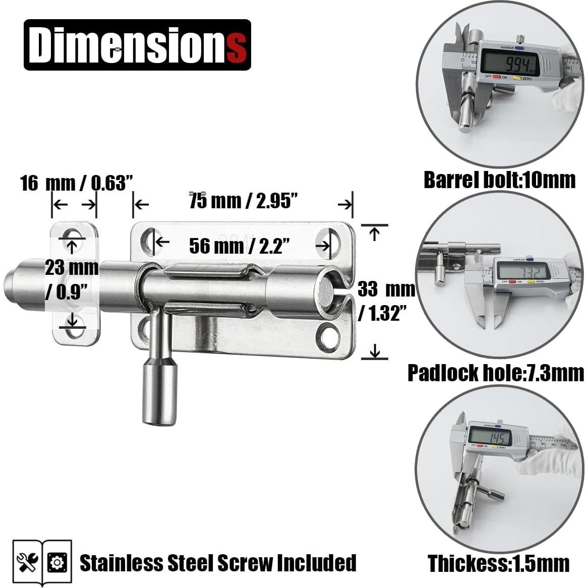 Cerrojo de Puerta JQK 10 cm Acero Inoxidable 304 2 Paquete