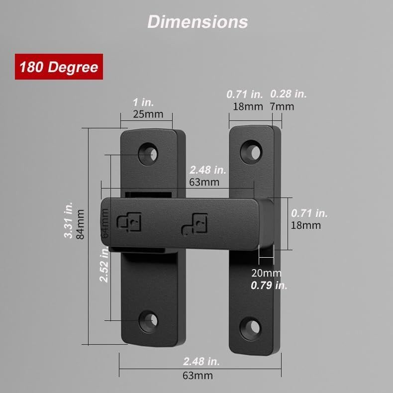 Cerradura de Pestillo Abatible ETEKJOY 180 Grados Negra