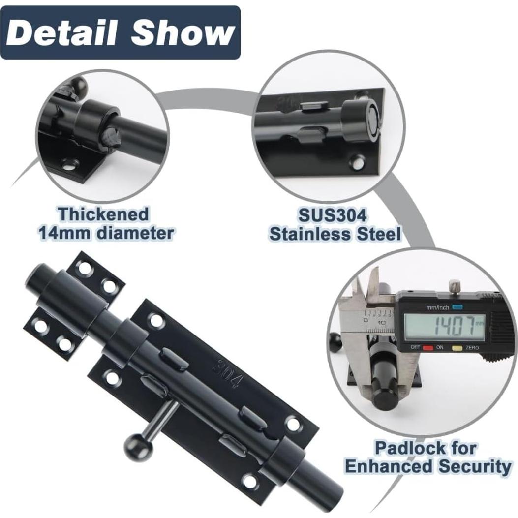 Pestillo Deslizante Alise de Acero Inoxidable 160mm Negro