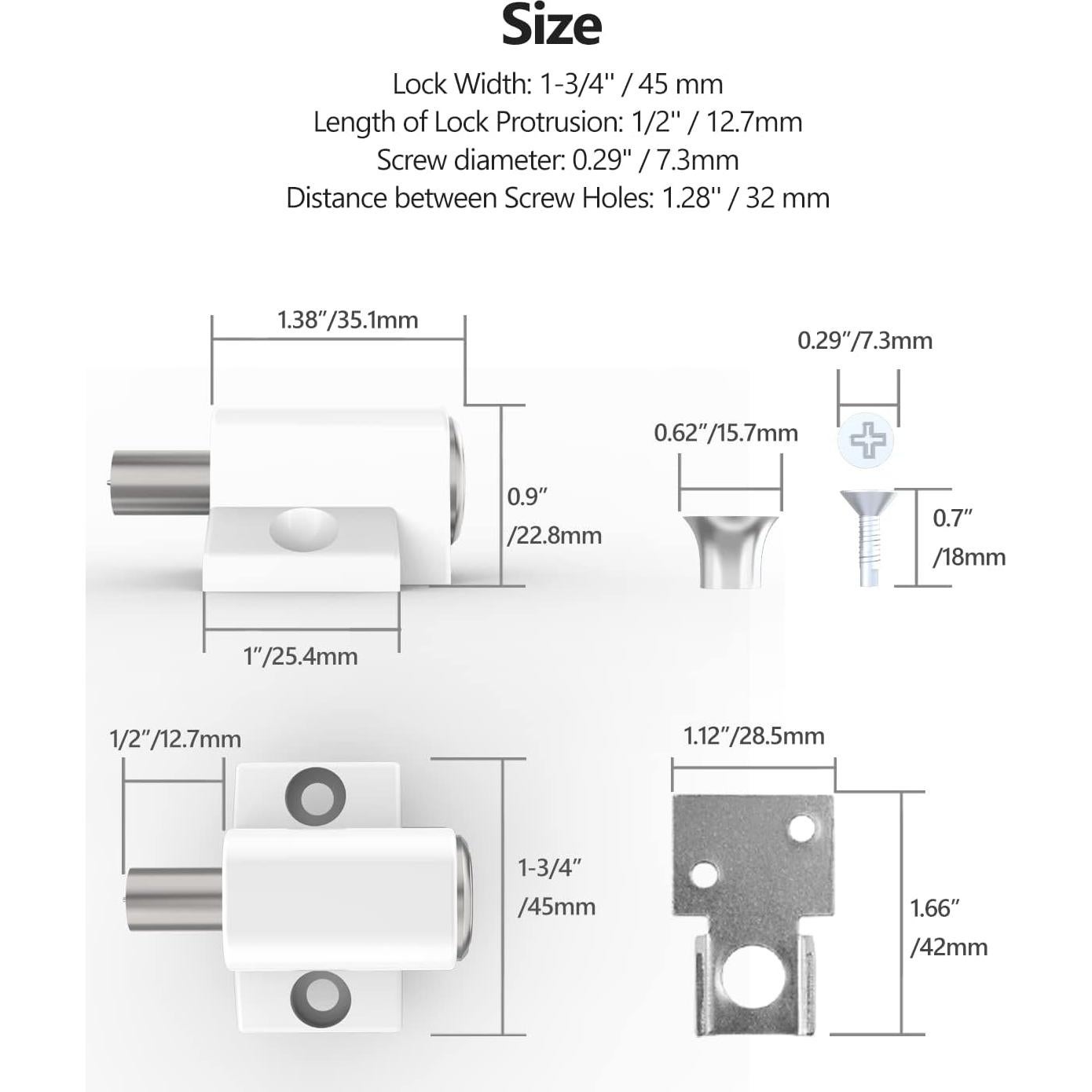 Cerraduras de Ventana Corredera ROFMAPLE - 2 Paquete Blanco