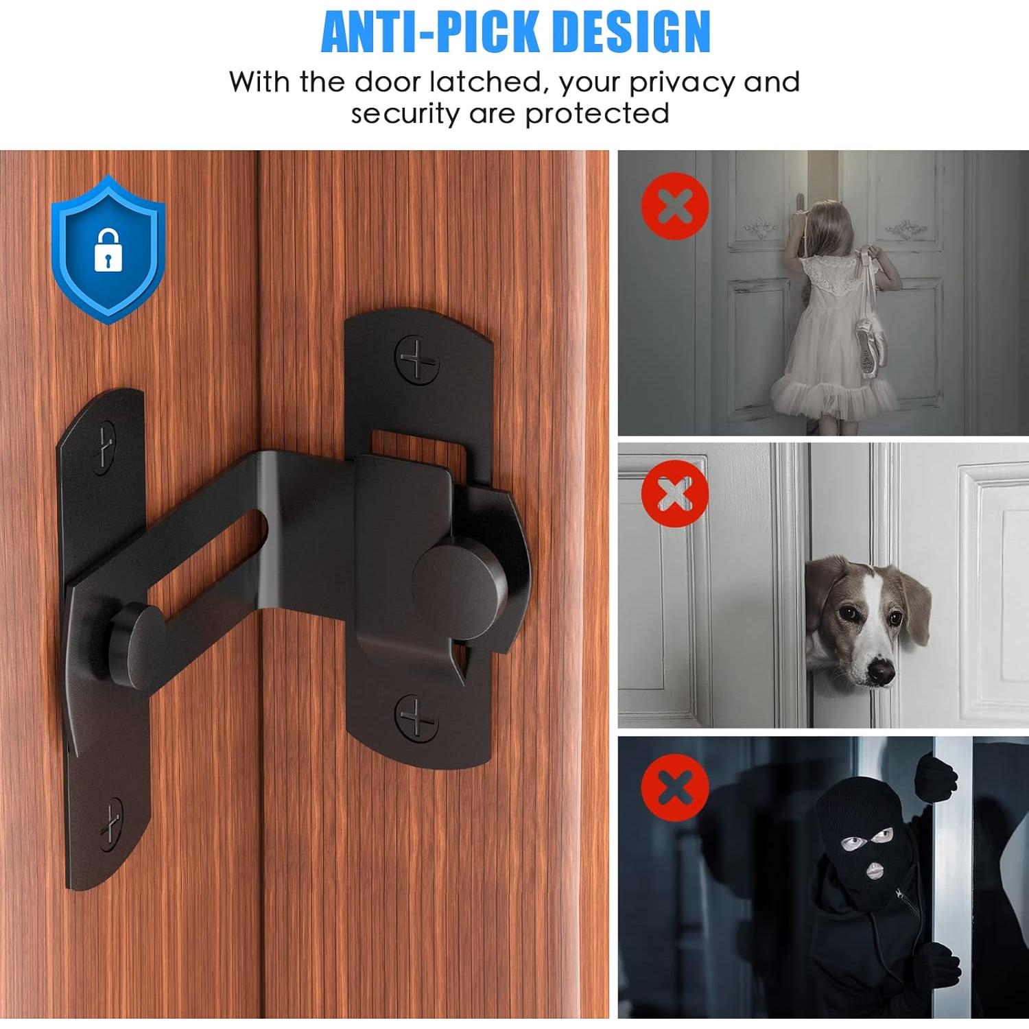 Cerradura de puerta de granero L'aimefois negra 90° - Pestillo seguro