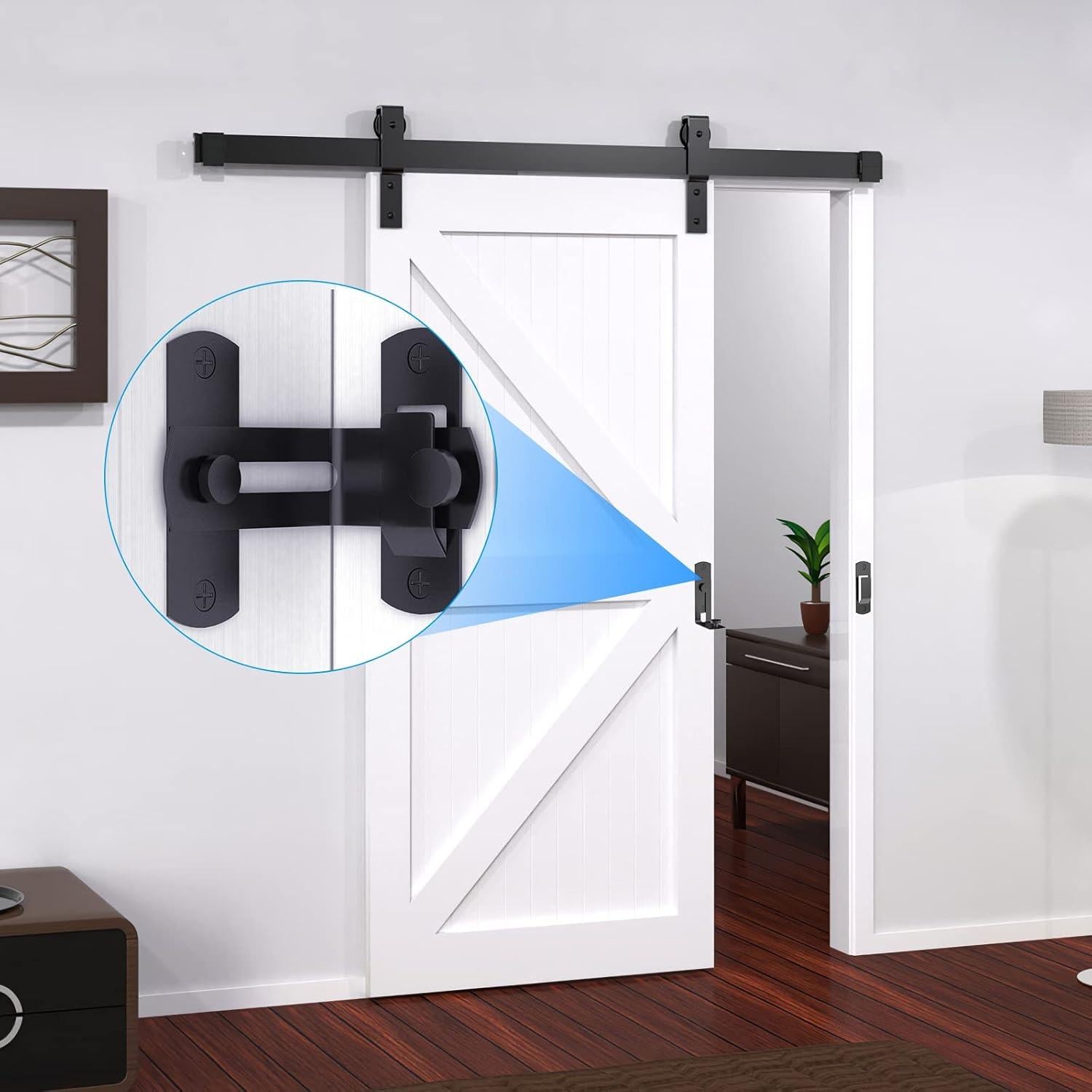 Cerradura de puerta de granero L'aimefois negra 90° - Pestillo seguro