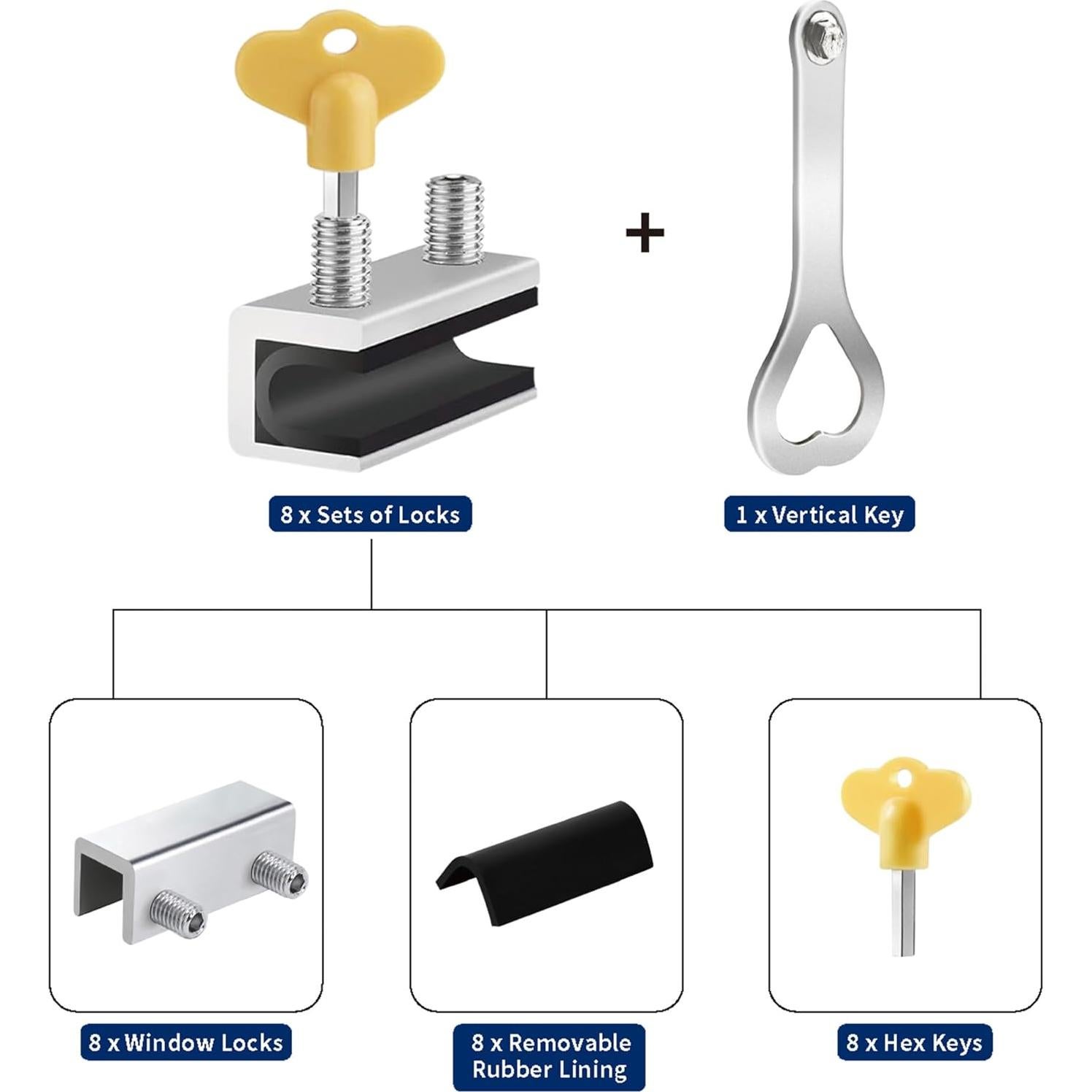 Cerraduras Deslizantes de Seguridad Reliancer - 8 Piezas Aluminio