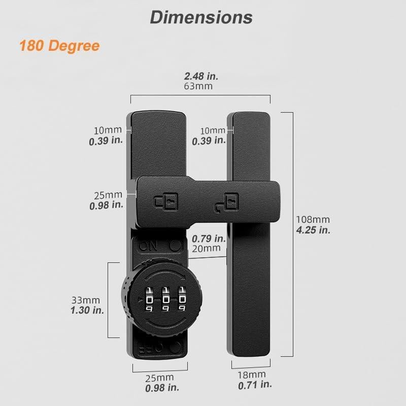 Pestillo Invertido ETEKJOY con Combinación 180 Grados Negro