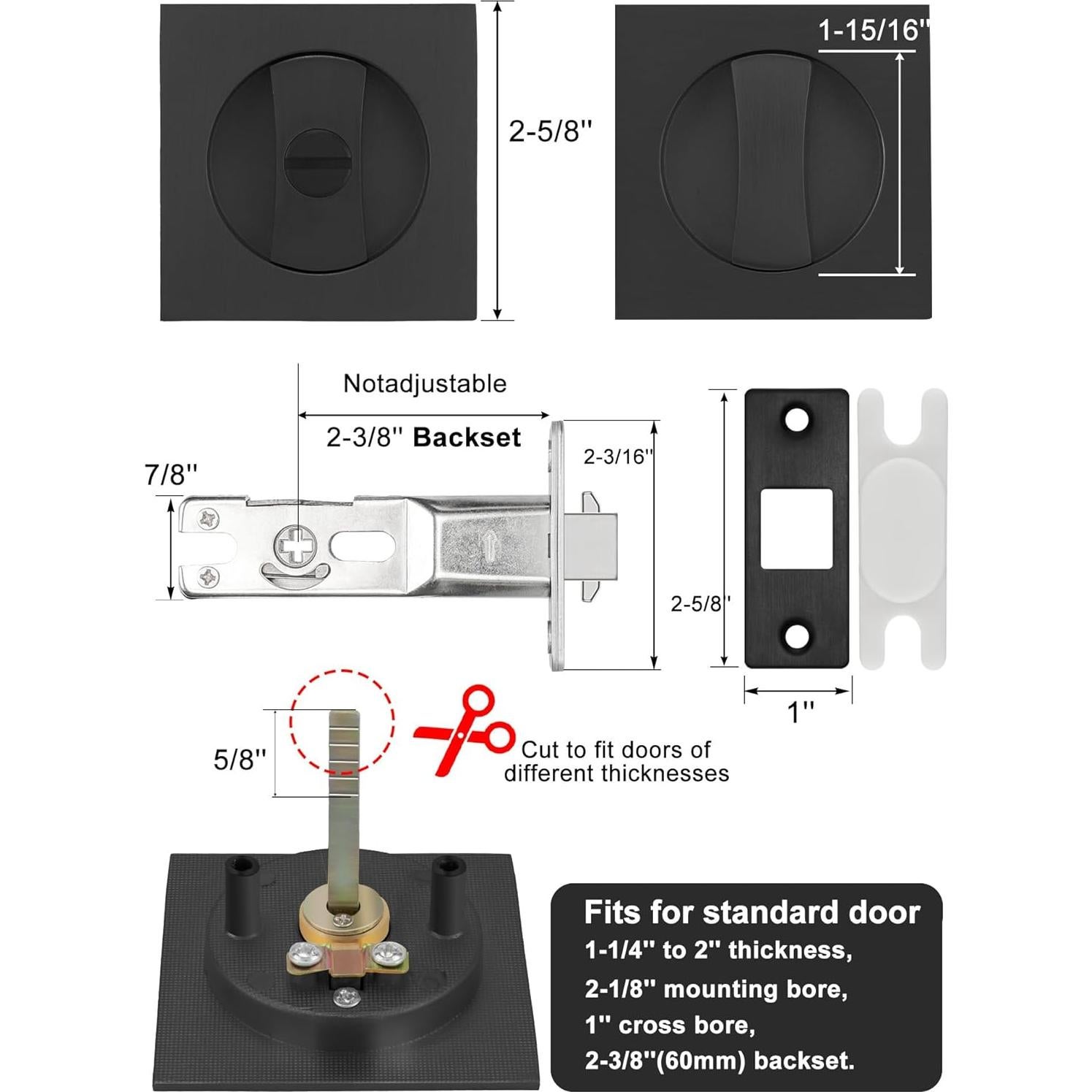 Cerradura de Puerta Corredera Goldenwarm Negro Mate 1 Paquete
