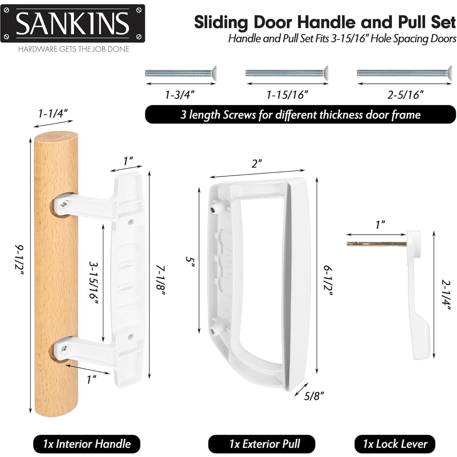 Juego de Manija de Puerta Corredera SANKINS con Pestillo Blanco