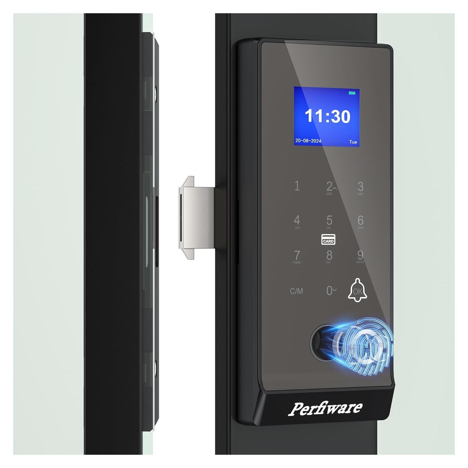 Cerradura Inteligente Biométrica Perfiware LG2375 para Puertas de Vidrio