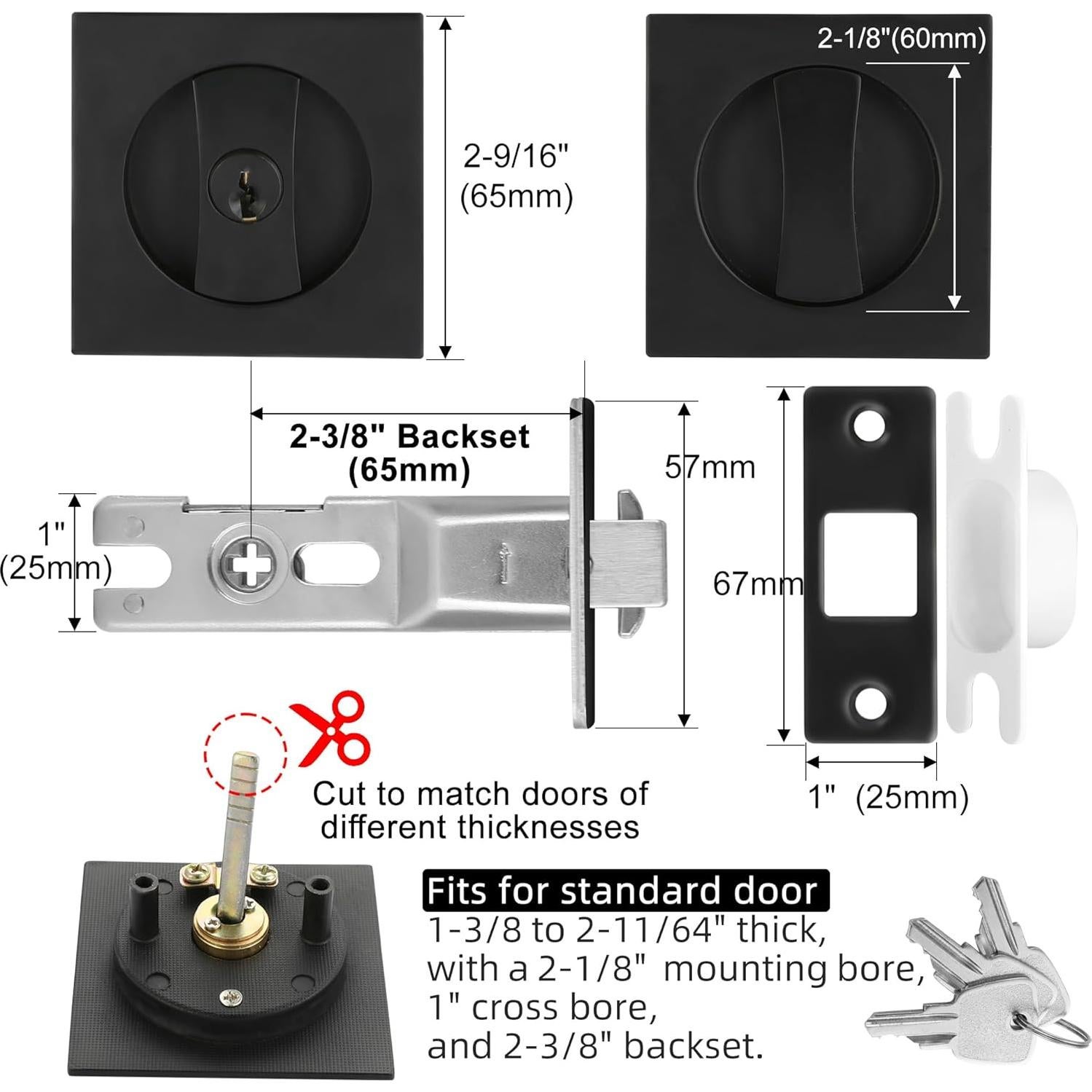 Cerradura de Puerta Pocket Malimali con Llave - Negro Mate