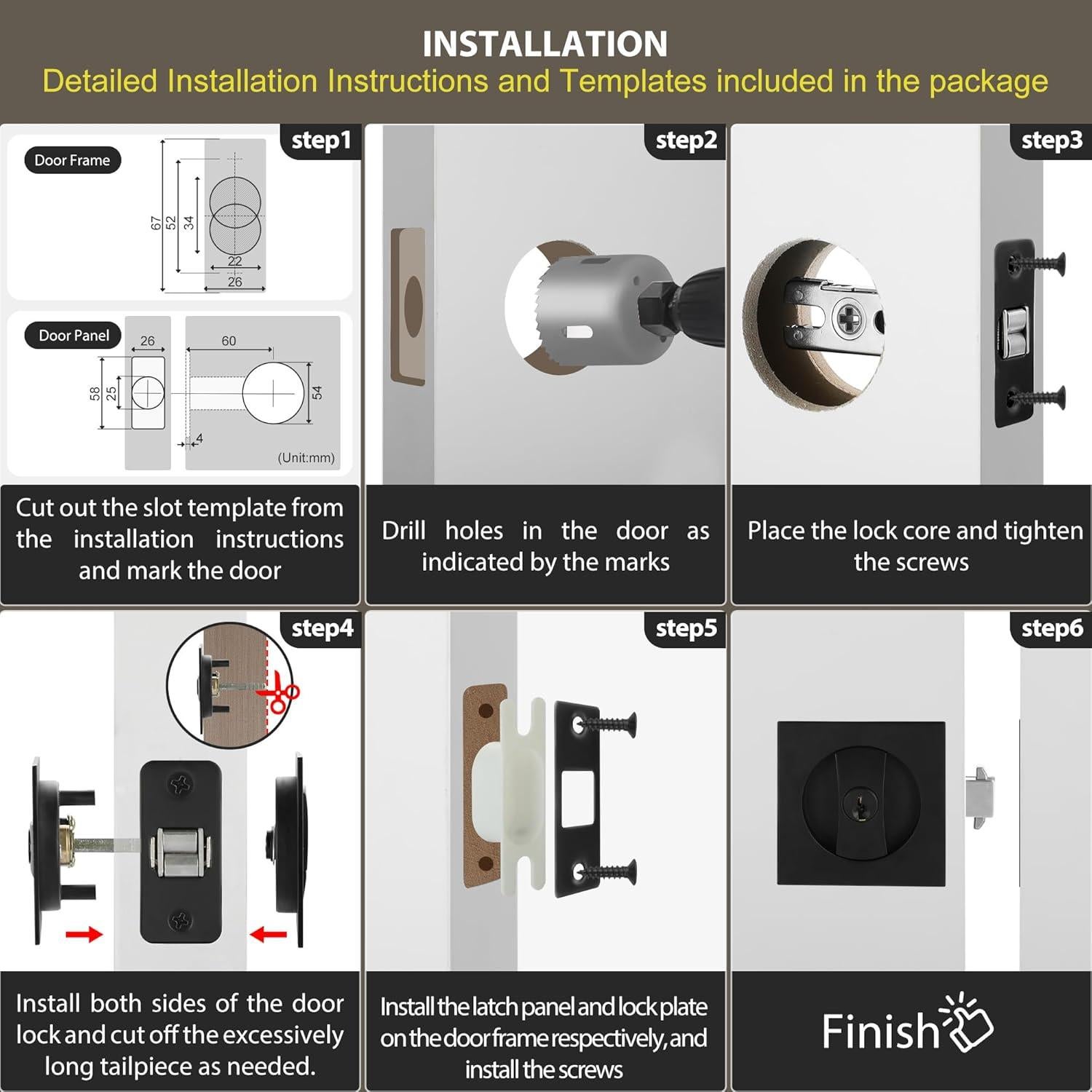 Cerradura de Puerta Pocket Malimali con Llave - Negro Mate