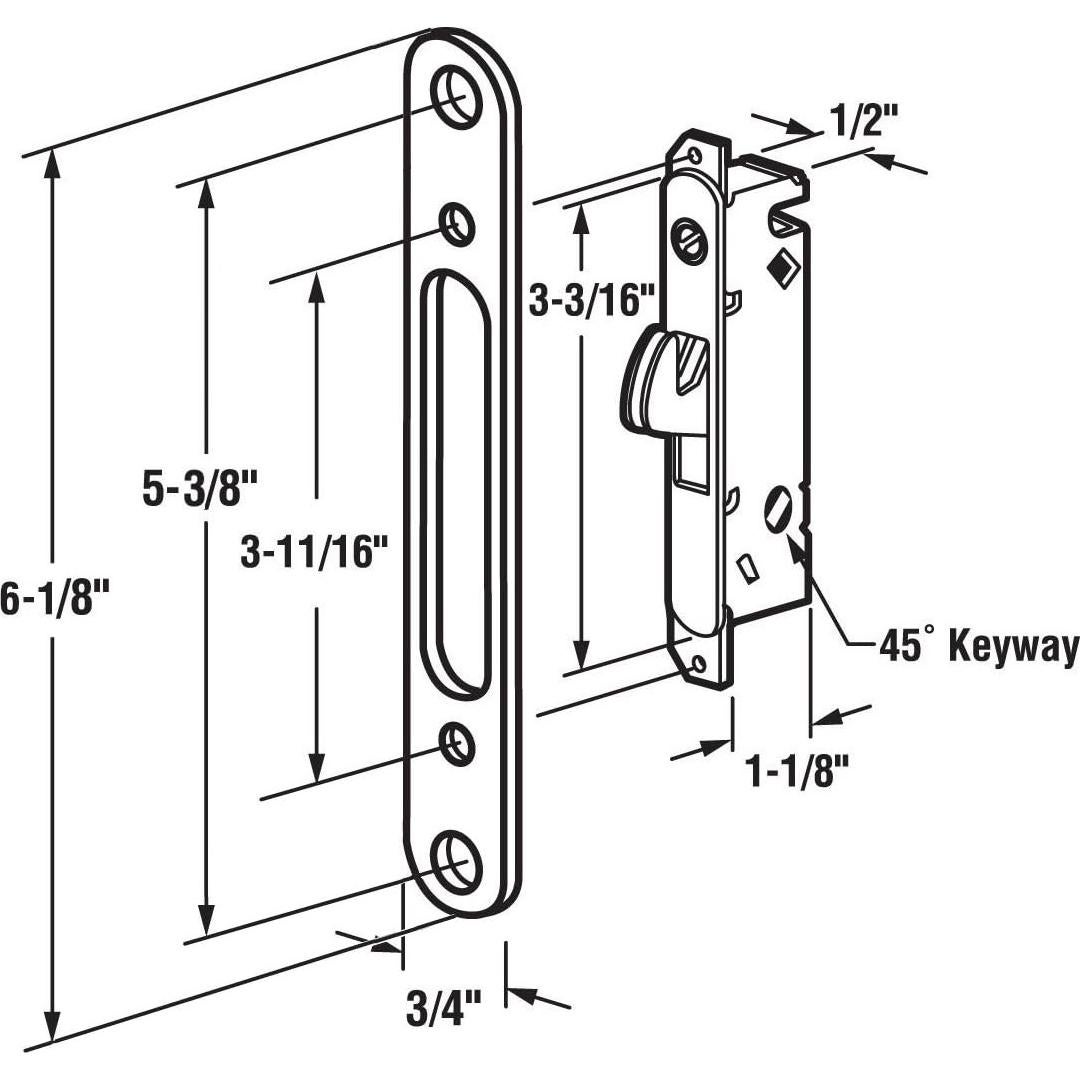 Cerradura de Mortaja FPL 3-45-S para Puerta de Vidrio 13.65 cm