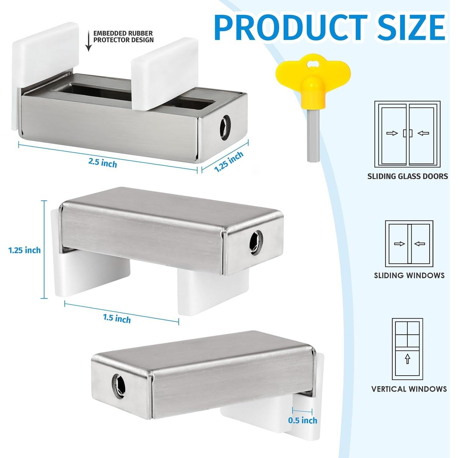 Cerraduras de Ventana Deslizante Acero Inoxidable 4 Pcs