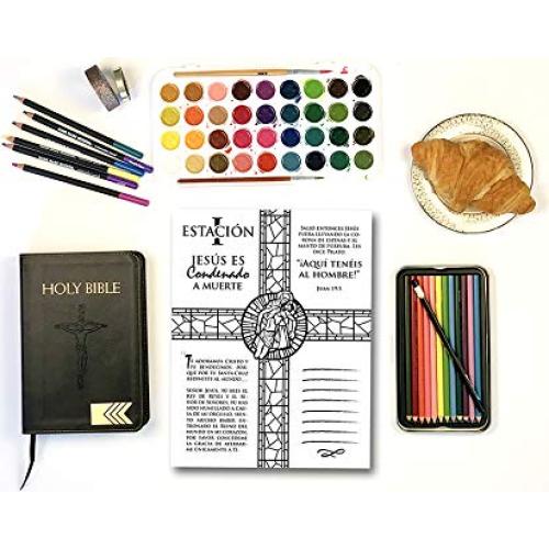 Las Estaciones De La Cruz: Libro Catolico De Colorear Para Adultos (Spanish Edition)