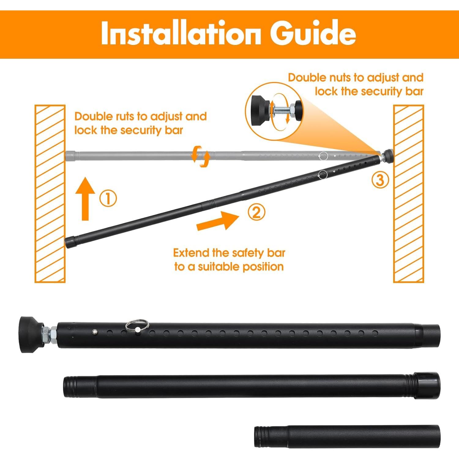 Barra de Seguridad Ajustable EUIJOIP para Puertas y Ventanas 43-130 cm
