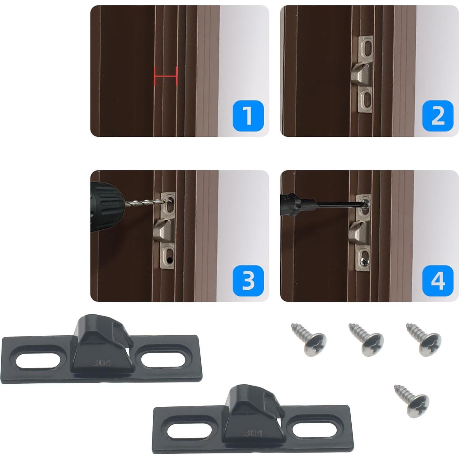 Cerradura de Puerta Corrediza Acero Inoxidable Negro 2 Pcs