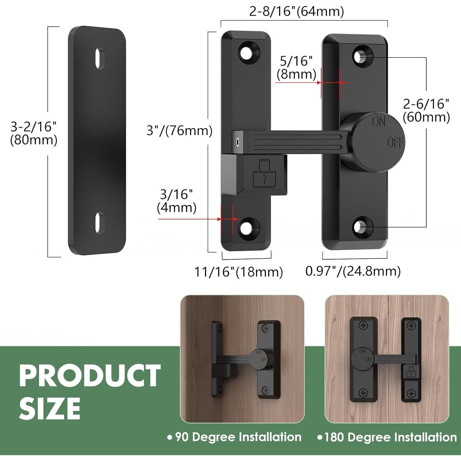 Cerradura Deslizante de Puerta Mixizigoz 90/180 Grados Zinc Negro