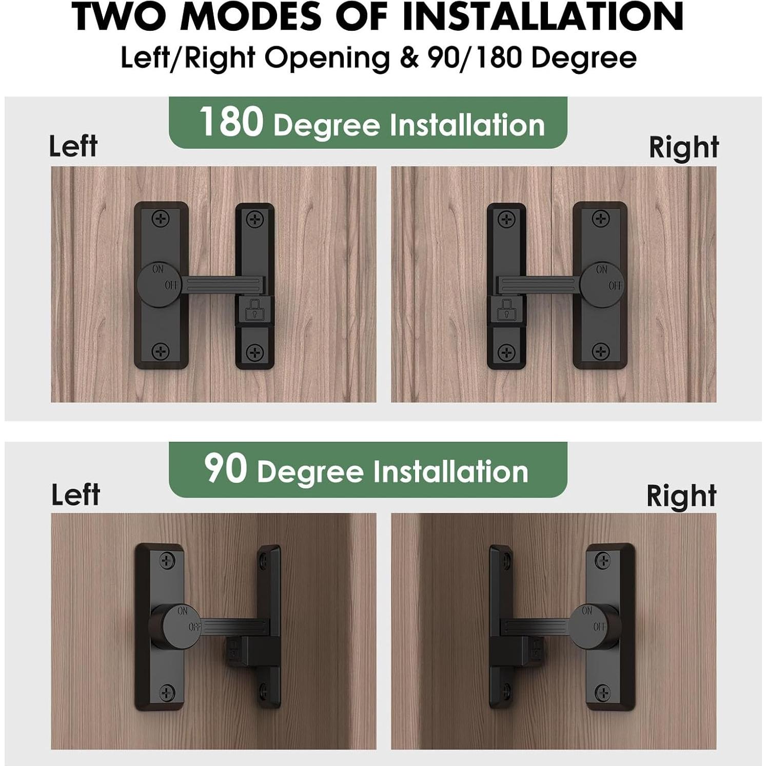Cerradura Deslizante de Puerta Mixizigoz 90/180 Grados Zinc Negro
