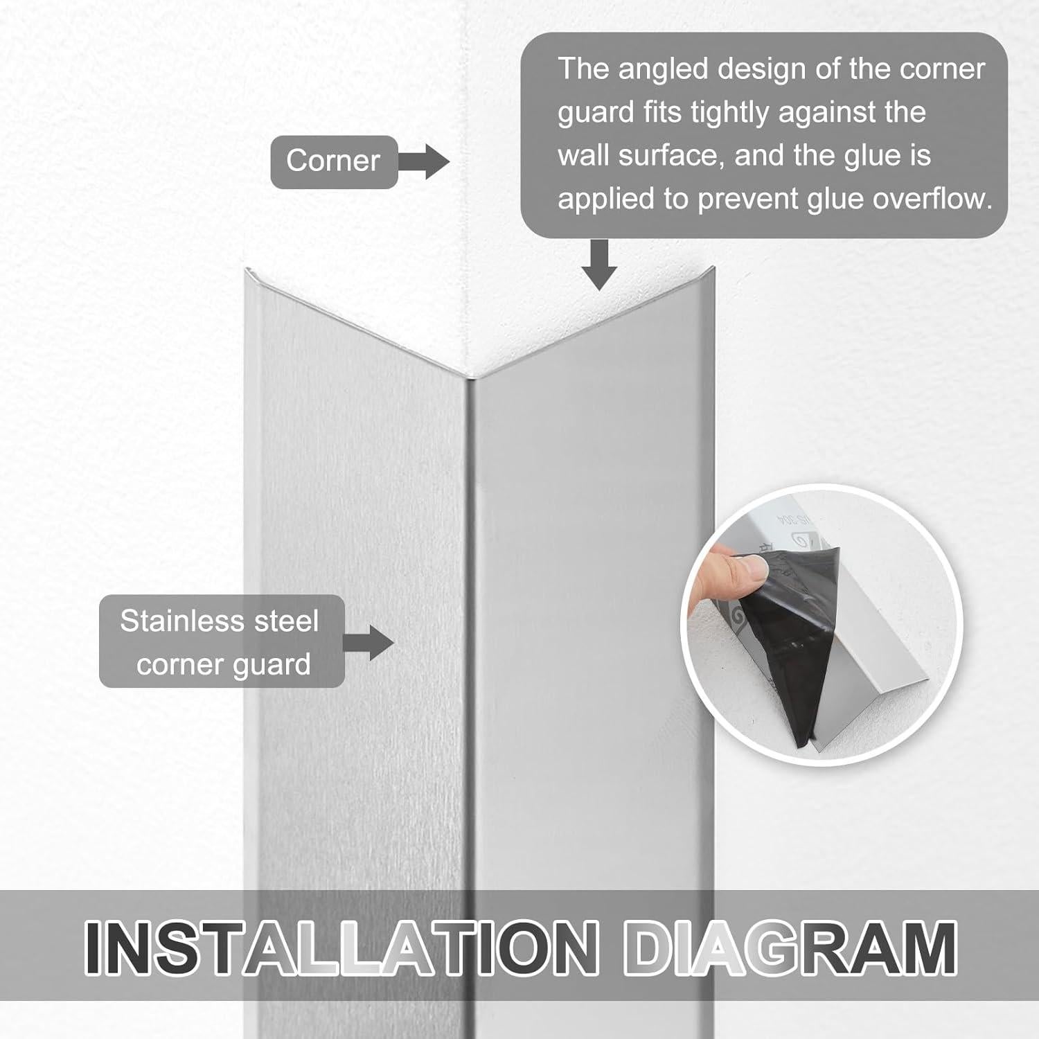 Paquete de 16 Protectores de Esquinas Acero Inoxidable 121.92 cm