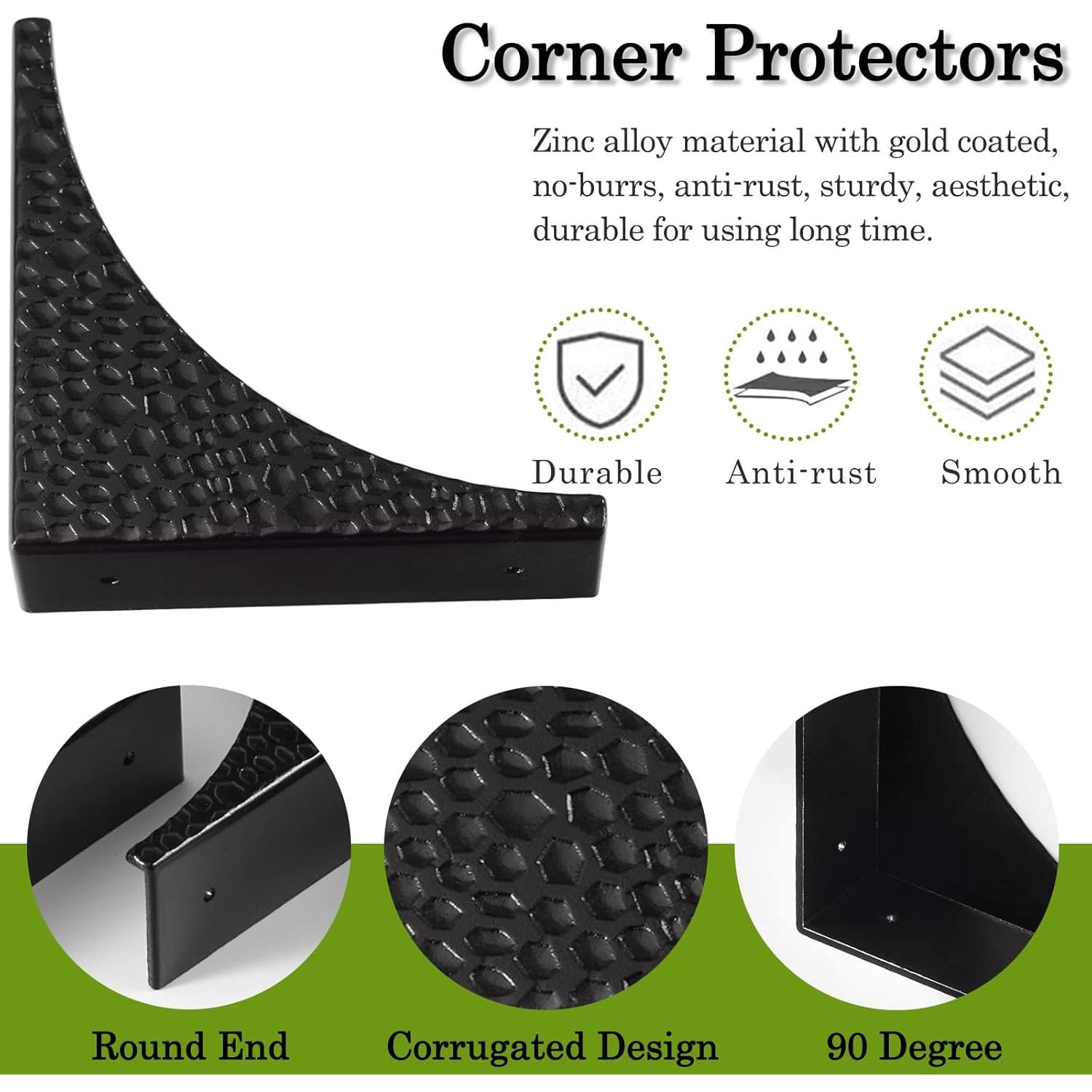 Protectores de Esquinas de Metal Negro Foxwake - 4 Pcs 6.5 cm