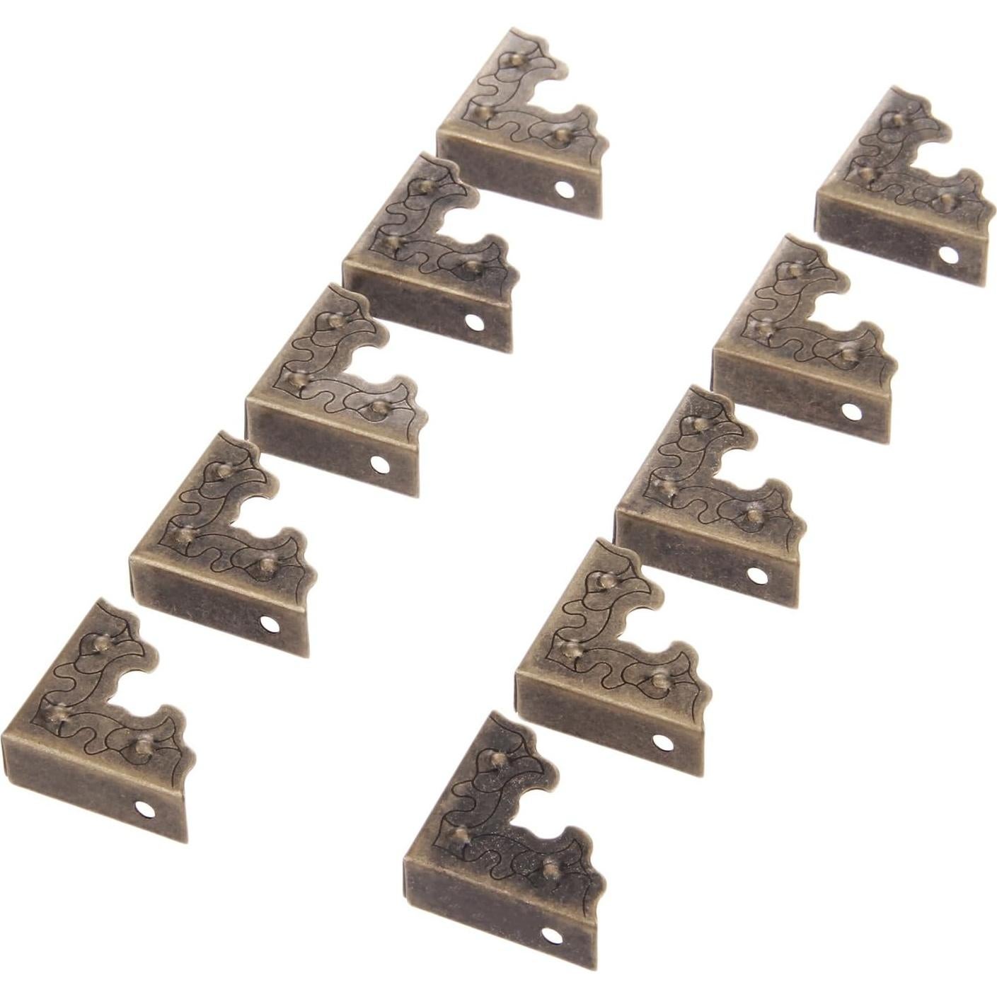 dophee 10Pcs Metal Decorative Corner Protectors, Vintage Style Edge Safety Guards Covers for Picture Frame Jewelry Box Gift Box Wooden Case Cabinet Furniture, Antique Bronze 0.98"x0.98"x0.35"