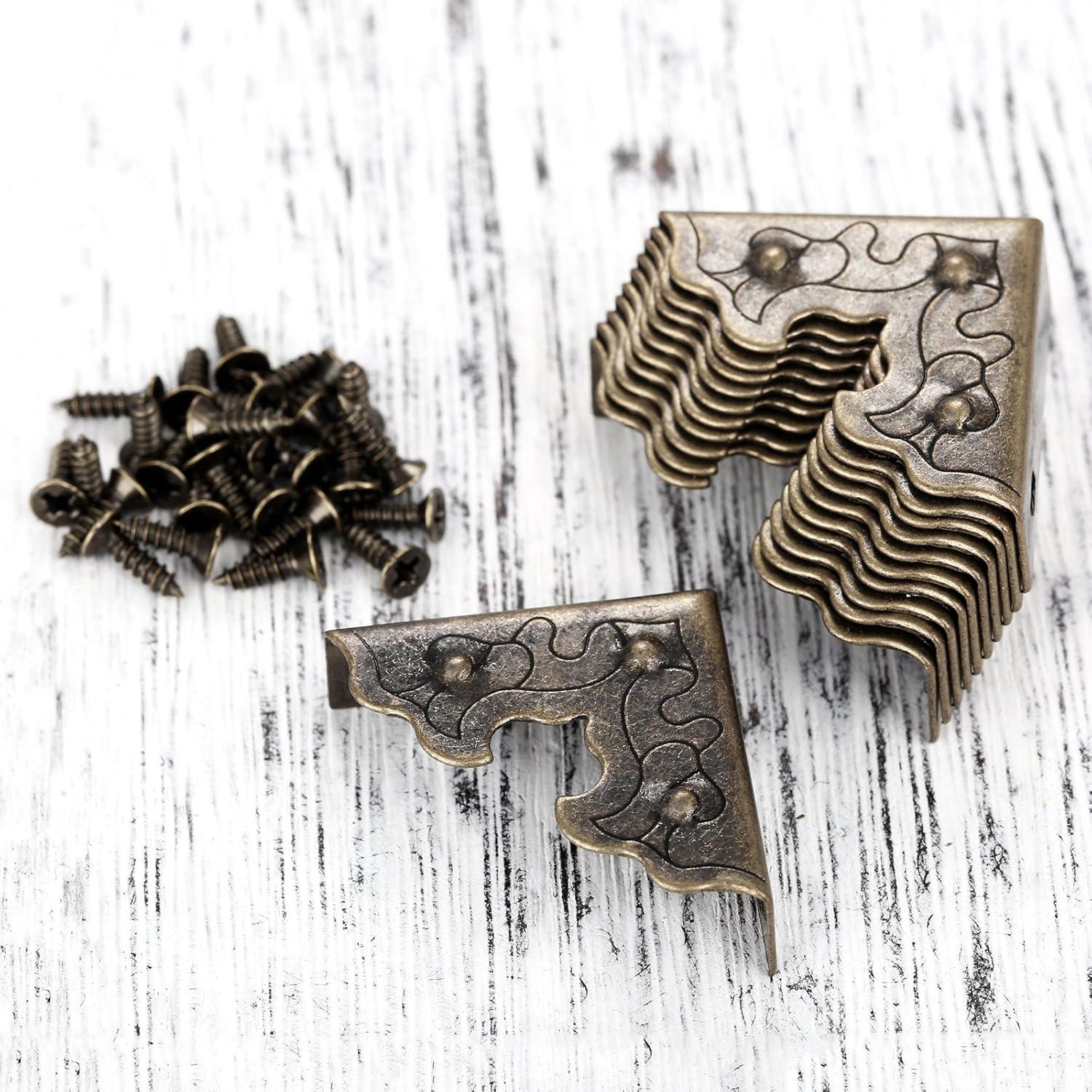 dophee 10Pcs Metal Decorative Corner Protectors, Vintage Style Edge Safety Guards Covers for Picture Frame Jewelry Box Gift Box Wooden Case Cabinet Furniture, Antique Bronze 0.98"x0.98"x0.35"