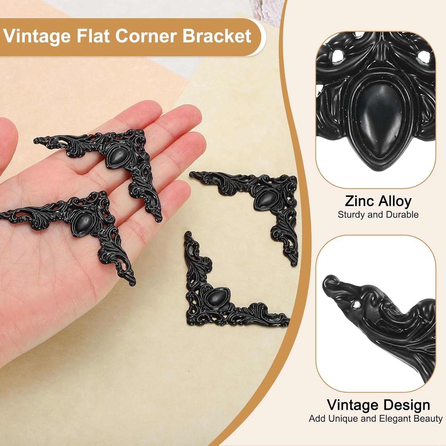 Soporte de Esquina Vintage uxcell 4 Piezas 5x5 cm Metal Zinc Negro