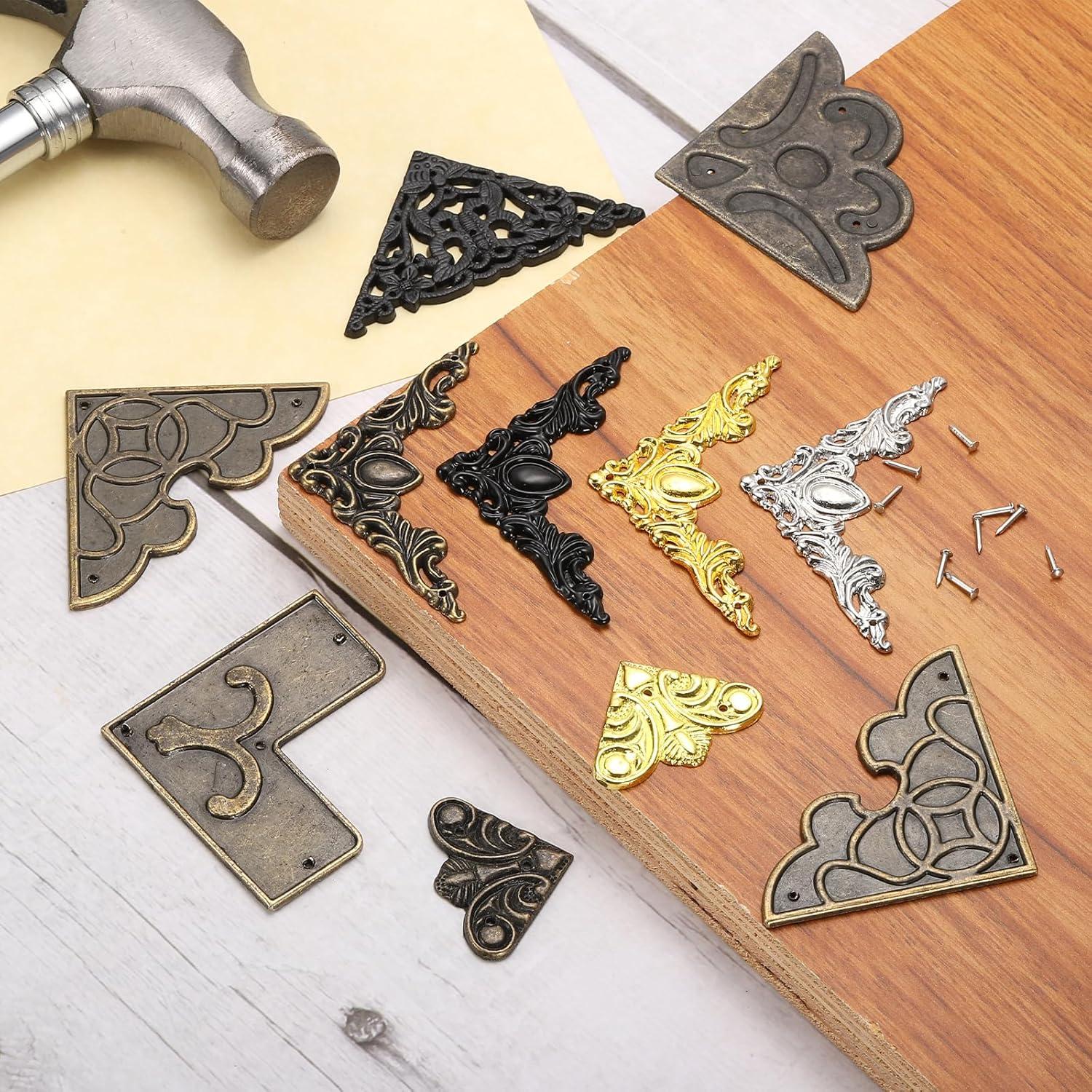 Soporte de Esquina Vintage uxcell 4 Piezas 5x5 cm Metal Zinc Negro