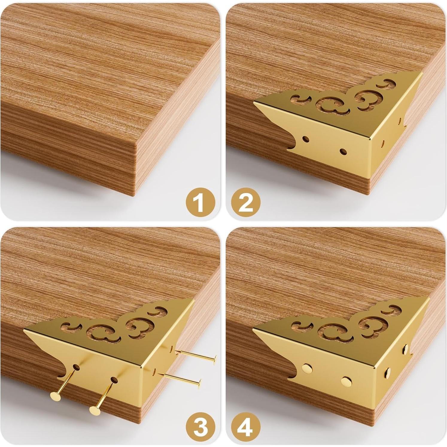 4 Protectores de Esquinas Metálicos RFORPLY Oro Vintage