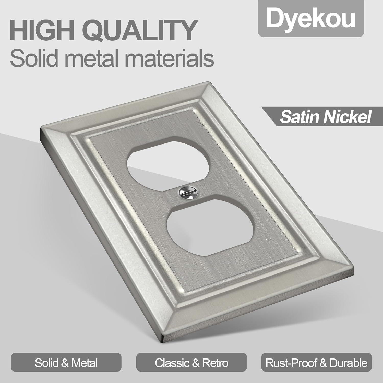 Placa de Pared Metal Dyekou Enchufe Dúplex Níquel Satinado 6 Unidades