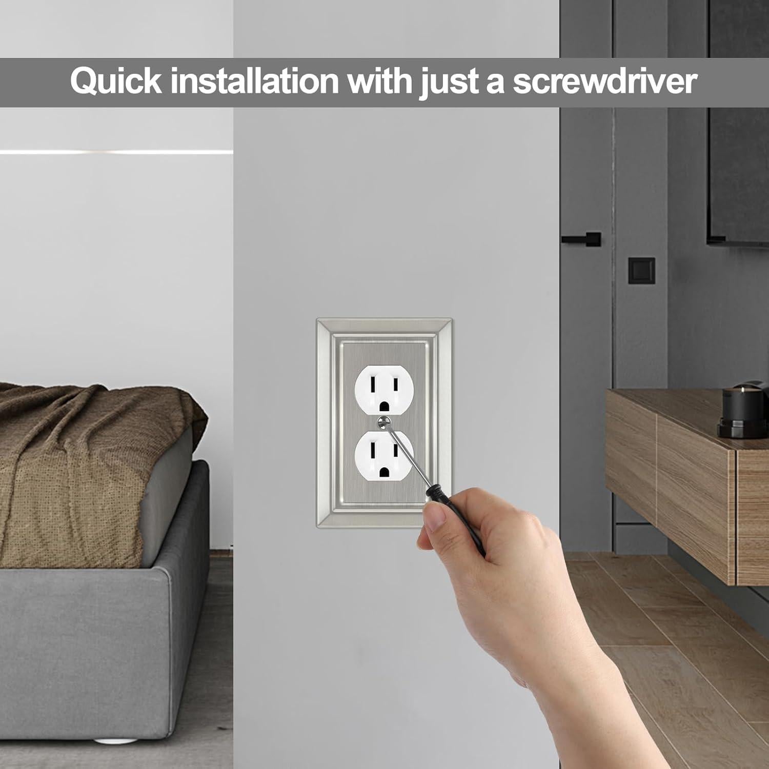 Placa de Pared Metal Dyekou Enchufe Dúplex Níquel Satinado 6 Unidades