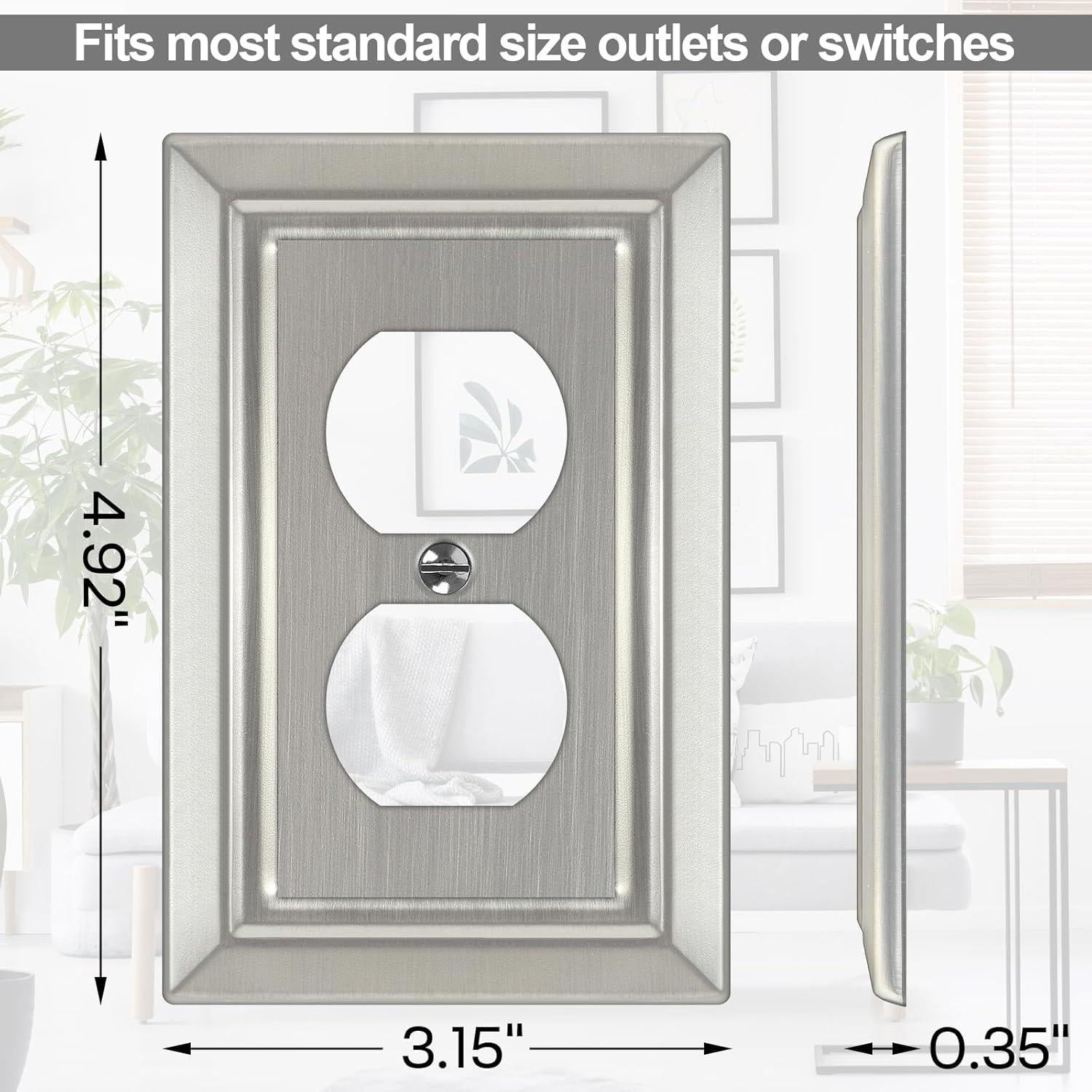 Placa de Pared Metal Dyekou Enchufe Dúplex Níquel Satinado 6 Unidades