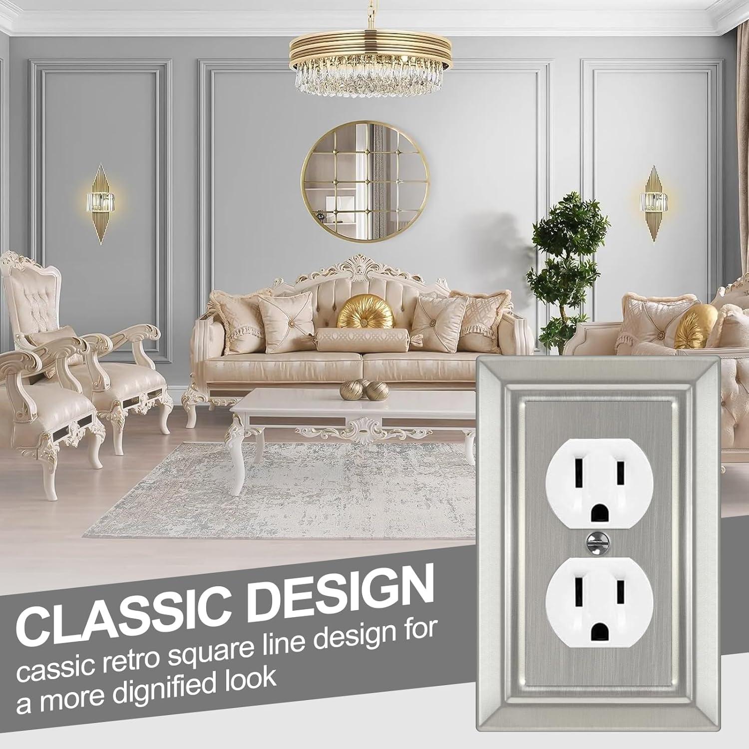 Placa de Pared Metal Dyekou Enchufe Dúplex Níquel Satinado 6 Unidades