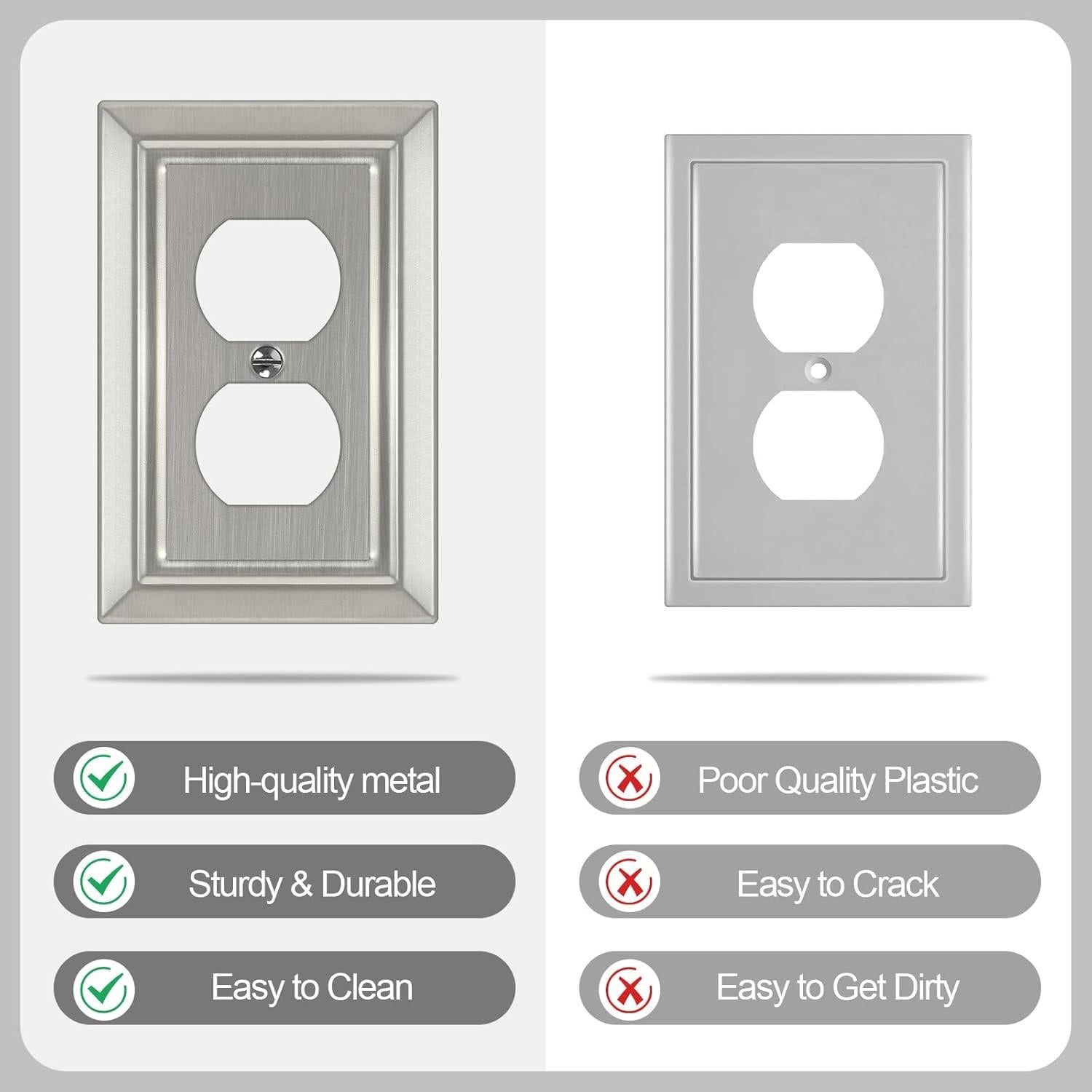 Placa de Pared Metal Dyekou Enchufe Dúplex Níquel Satinado 6 Unidades