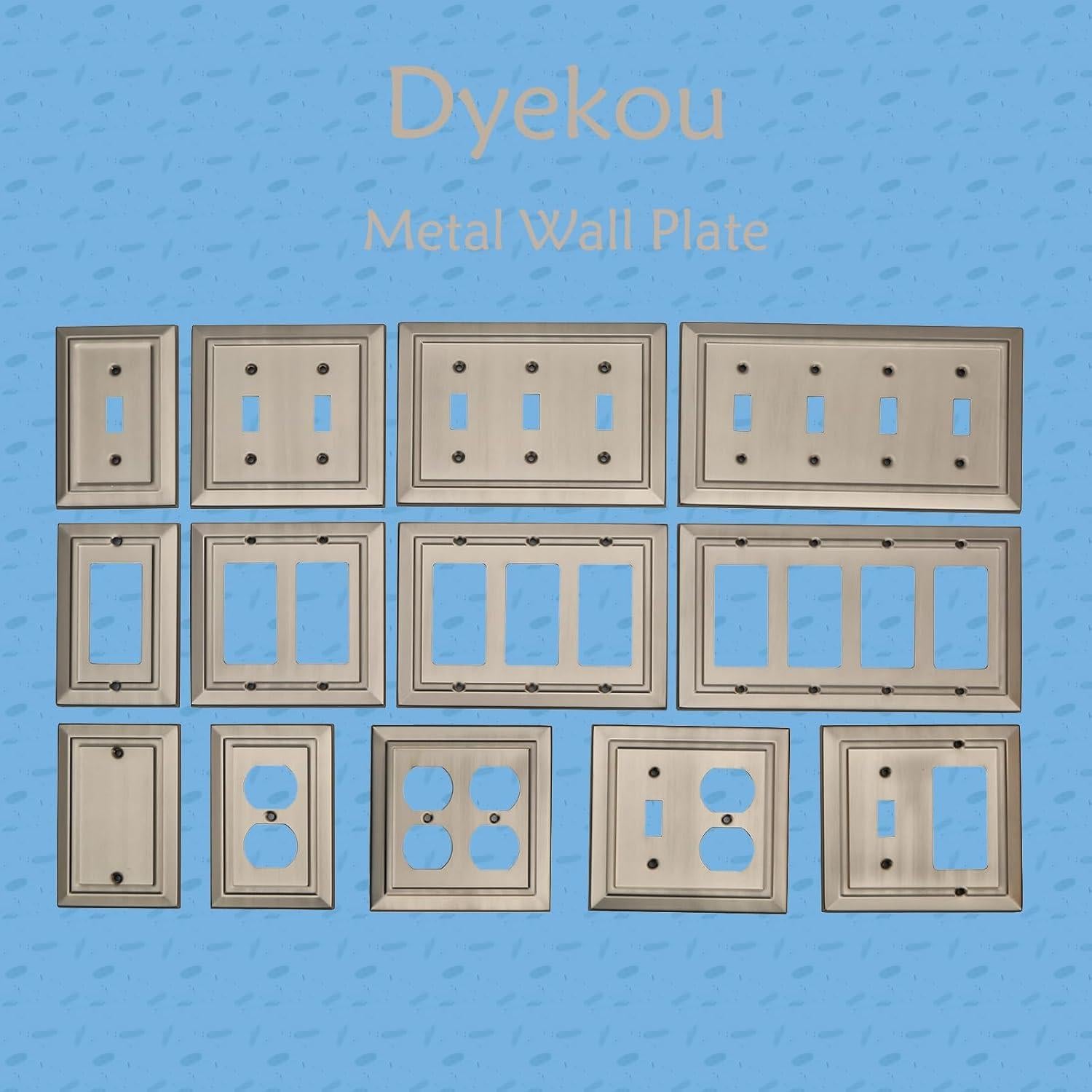 Placa de Pared Metal Dyekou Enchufe Dúplex Níquel Satinado 6 Unidades