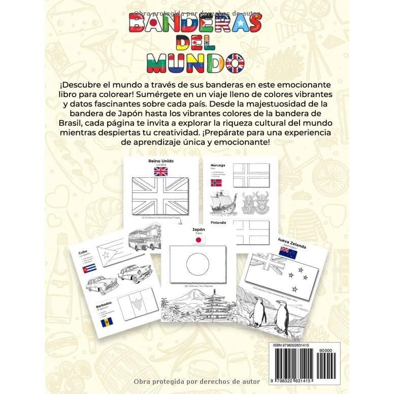 Libro de Banderas del Mundo para Colorear: Colorea tu Mundo: Cuaderno de Banderas para Niños y Adultos (Spanish Edition)