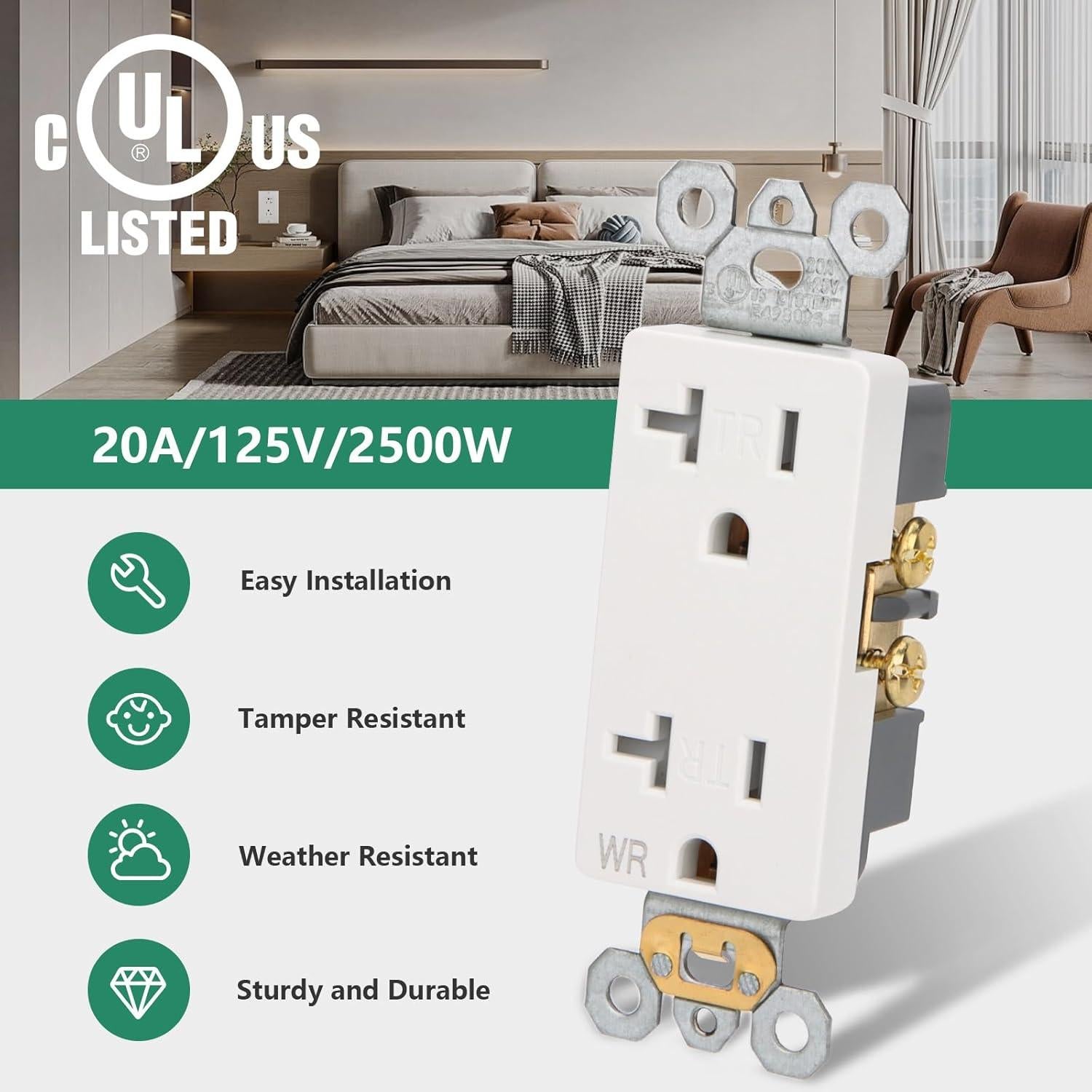 Enchufes eléctricos decorativos WENGART 20A 125V 2 paquetes