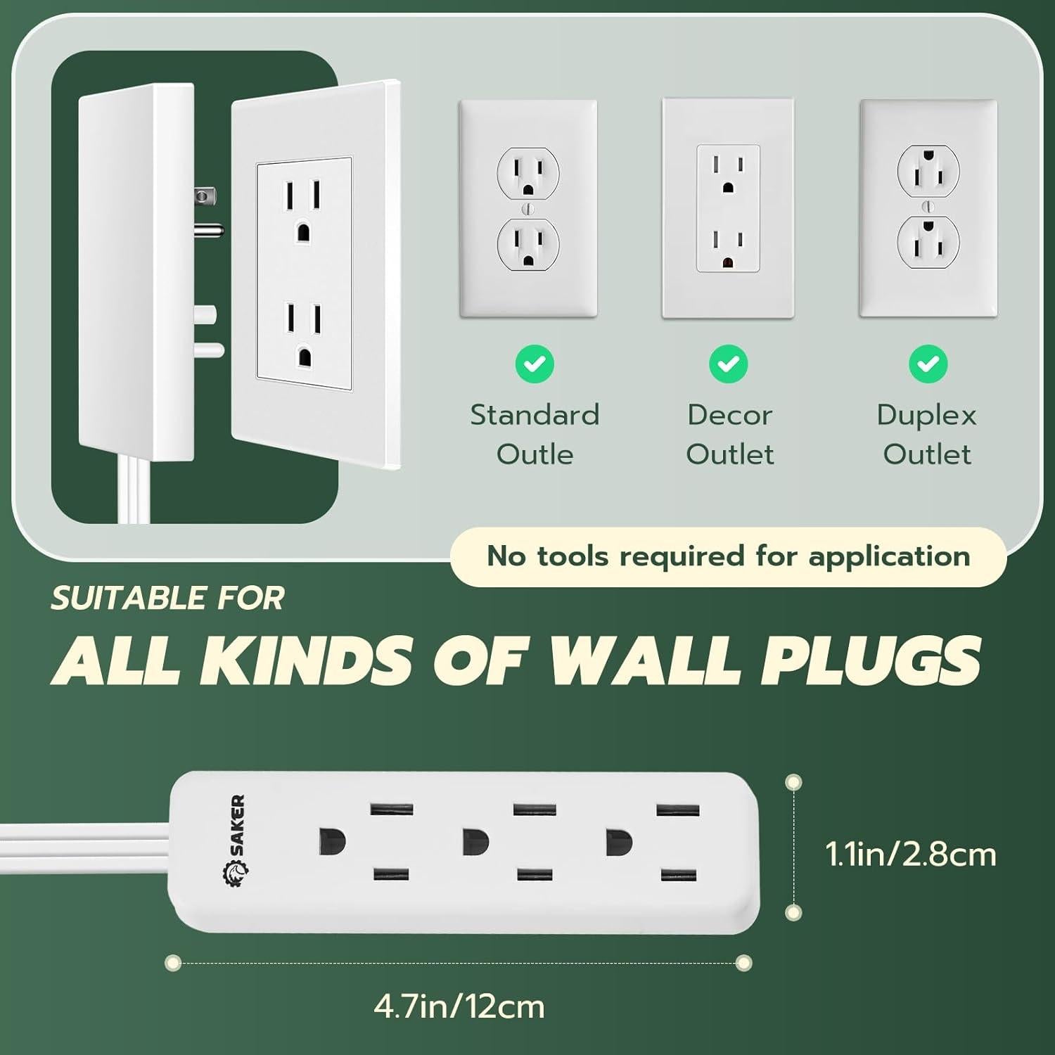 Regleta de Enchufes Plana Saker 1.52m con 3 Salidas y Seguridad