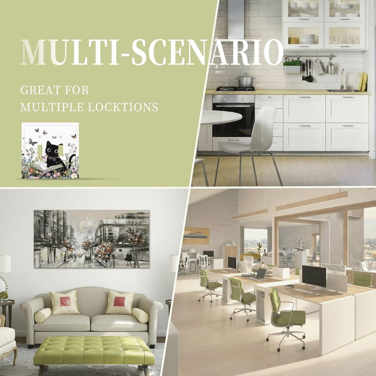 Decorative Switch Plates Cute Cat Wildflowers Boho Flowers Floral 2 Gang Double Toggle Outlet Light Switch Cover Wall Plate Electrical Faceplate For Nursery Kids Room Decor