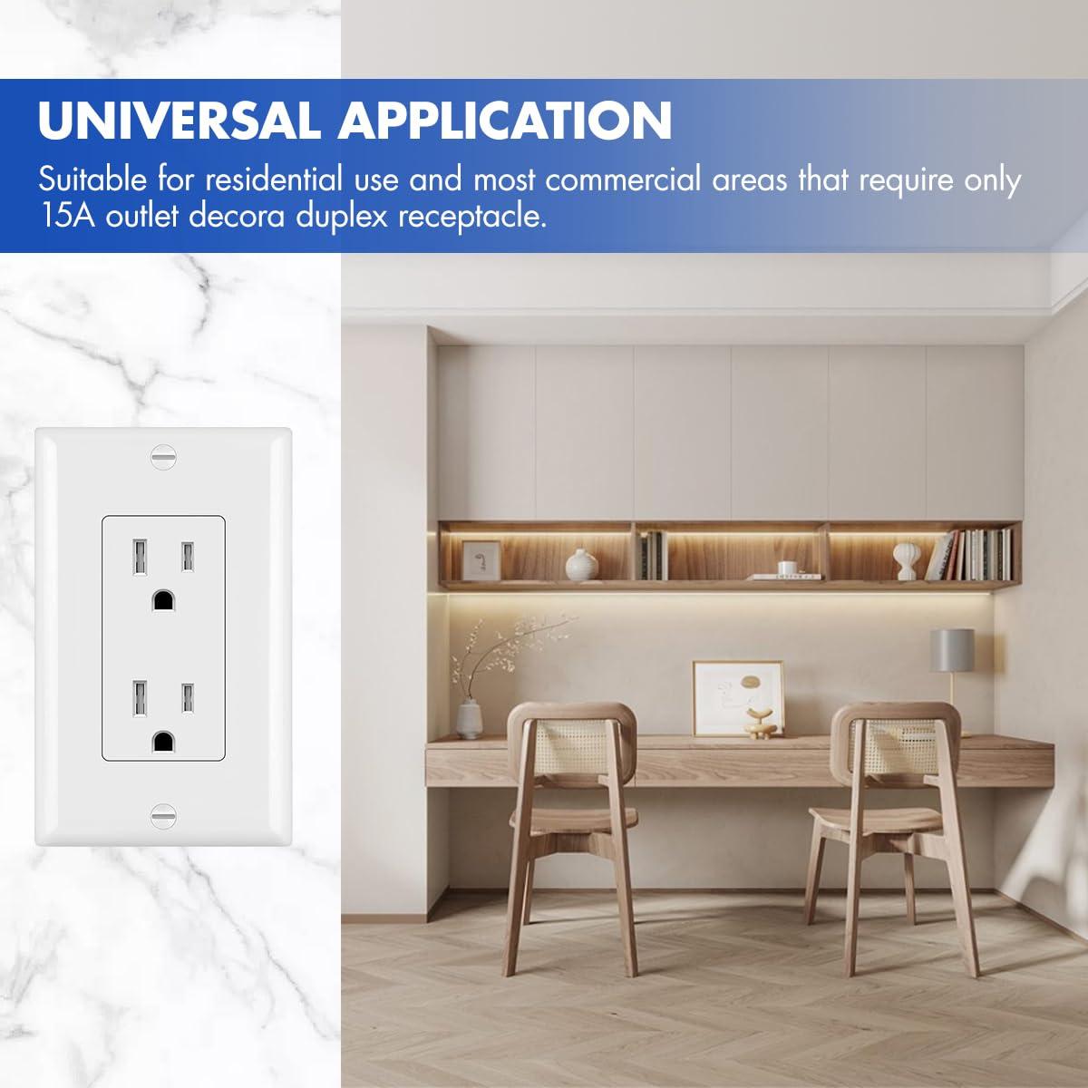 Toma de Corriente Eléctrica Decorativa EZsport 15A Blanca - Paquete de 10