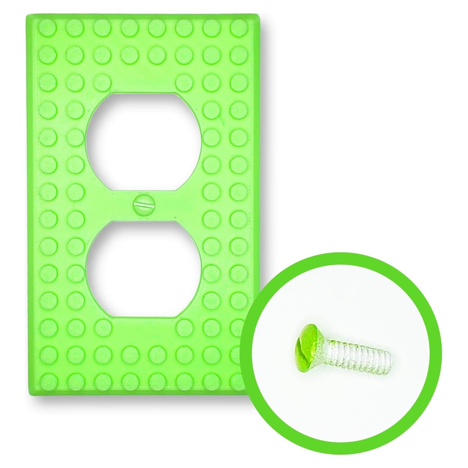 3D Printed Outlet Cover | Durable & Playful Plastic Plate w/ Building Block Design | Quick & Easy Installation | Adds Style to Any Room | Universal Fit | Compatible w/ All Major Brands | Green