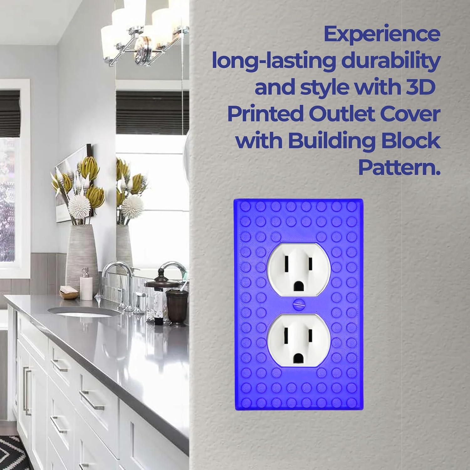 3D Printed Outlet Cover | Durable & Playful Plastic Plate w/ Building Block Design | Quick & Easy Installation | Adds Style to Any Room | Universal Fit | Compatible w/ All Major Brands | Green