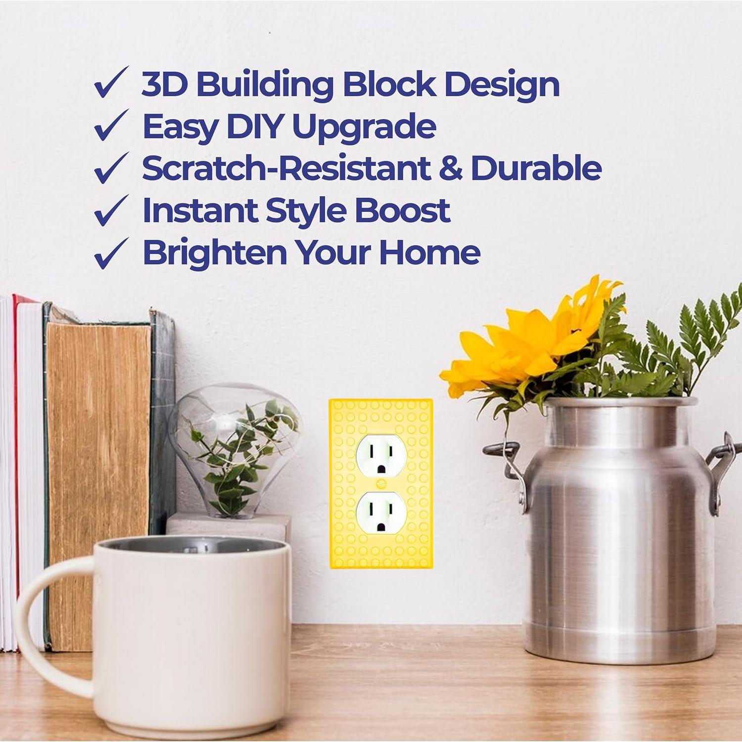 3D Printed Outlet Cover | Durable & Playful Plastic Plate w/ Building Block Design | Quick & Easy Installation | Adds Style to Any Room | Universal Fit | Compatible w/ All Major Brands | Green