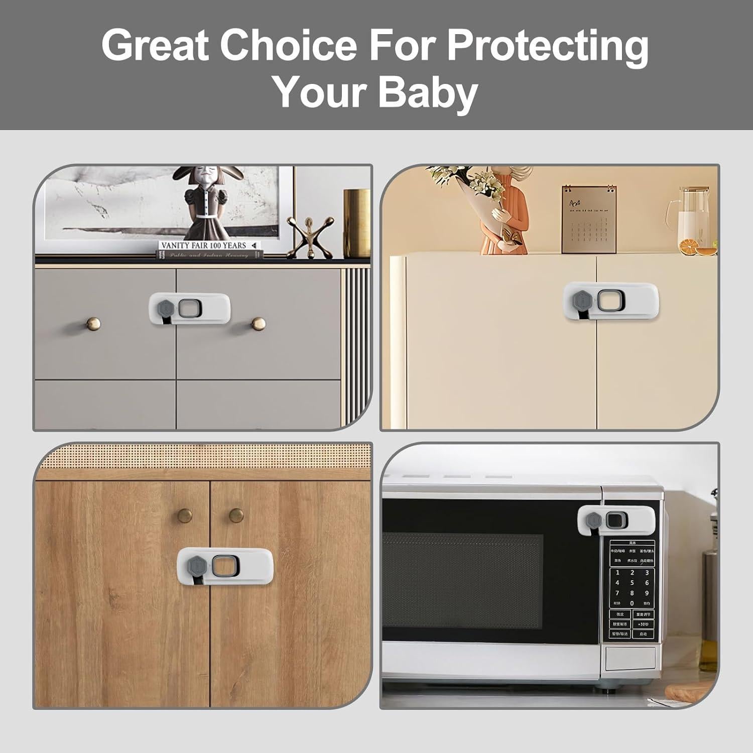 5 Cerraduras de Refrigerador a Prueba de Niños BECOMTO Gris