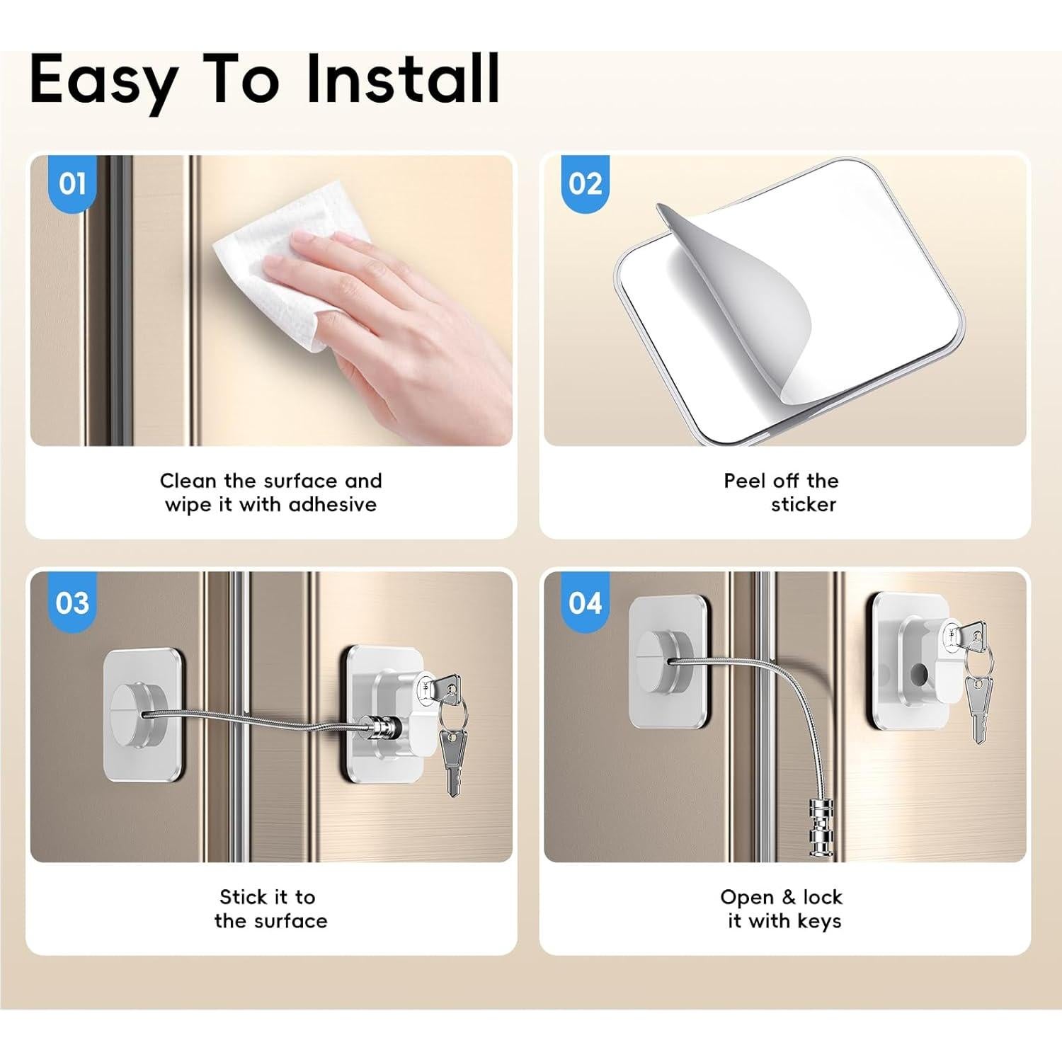 Cerradura de Seguridad para Refrigerador y Gabinetes - 2 Pcs Blanca