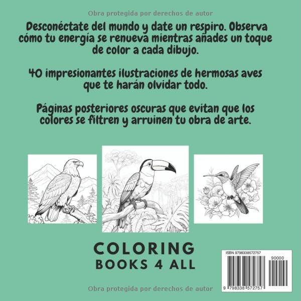 COLOREAR: LIBROS PARA ADULTOS: con ilustraciones de aves, paisajes y dibujos alucinantes: Ideal para relajarse, manejar el estrés, meditación, ... Más diseños en CB4A (Spanish Edition)