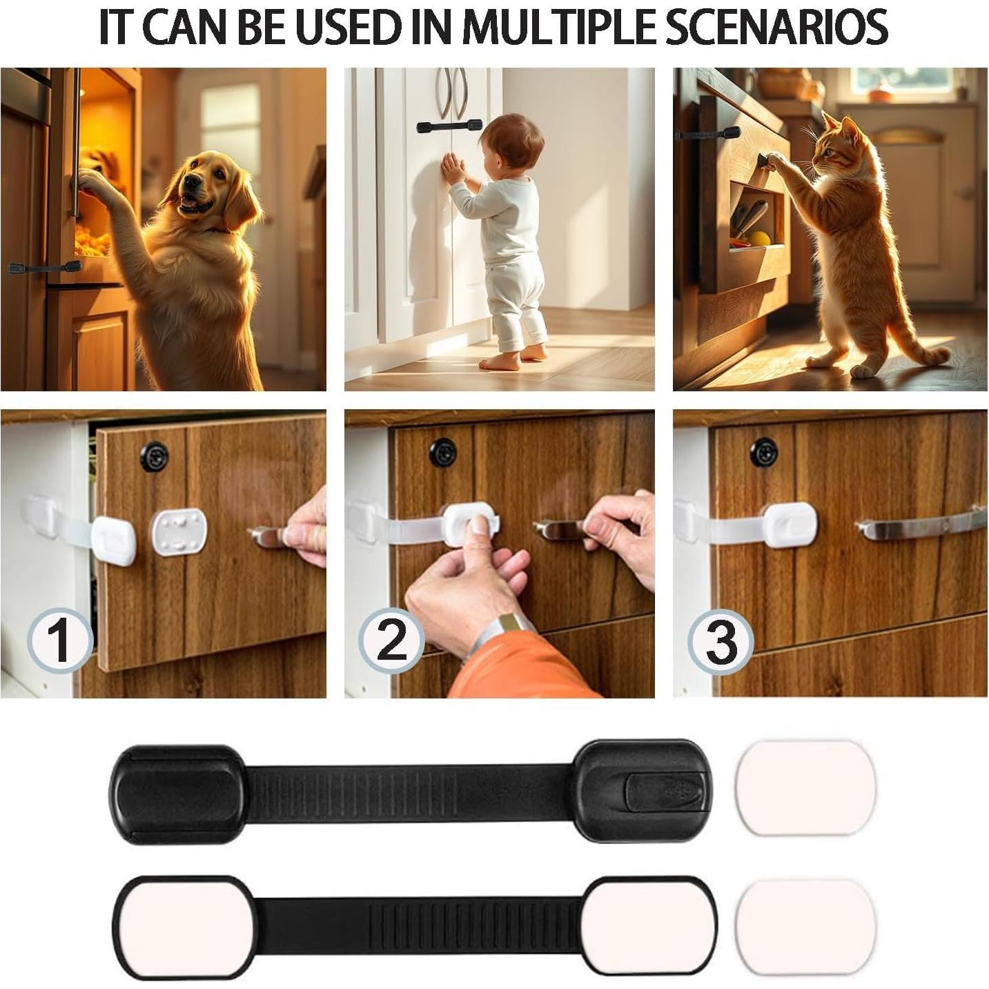 Bloqueos de Gabinete para Bebés 6 Piezas Correas Ajustables