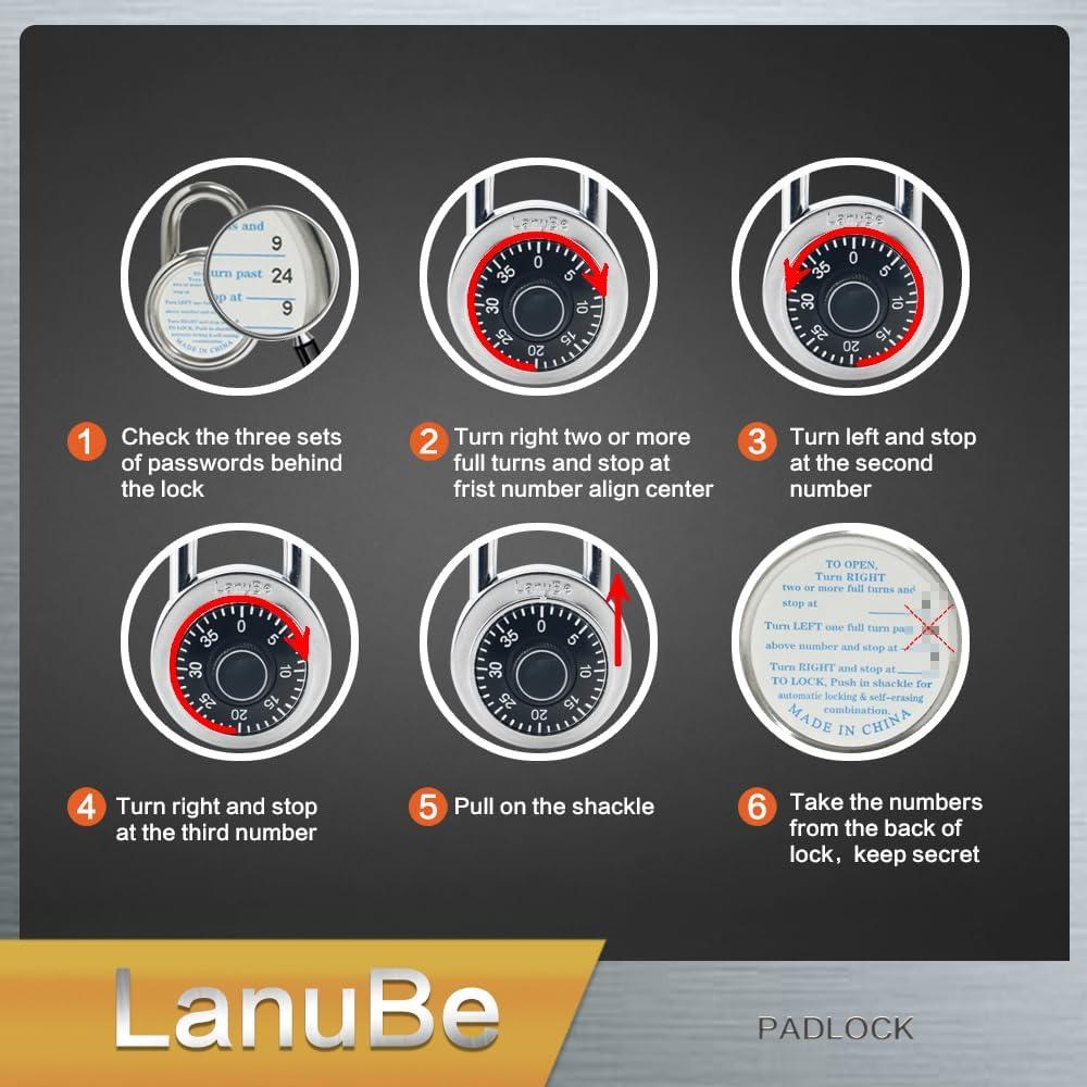 Candado de Combinación LanuBe 50 mm Negro Paquete de 16