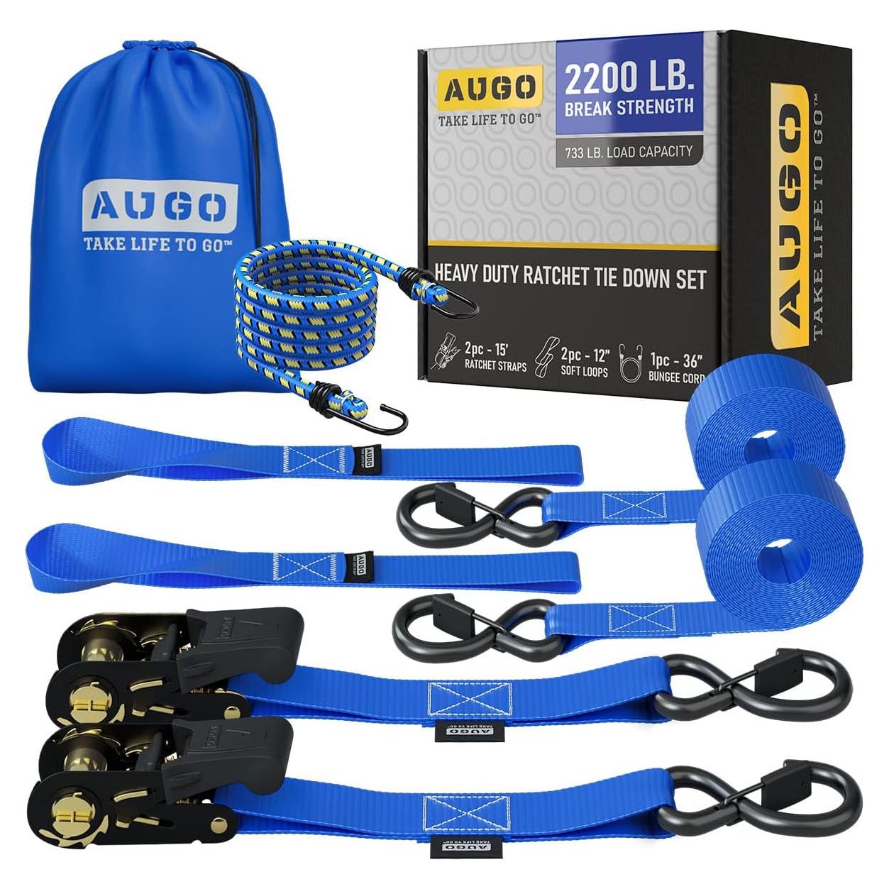 Correas de Amarre AUGO 15 FT 1000 KG con Ganchos de Seguridad