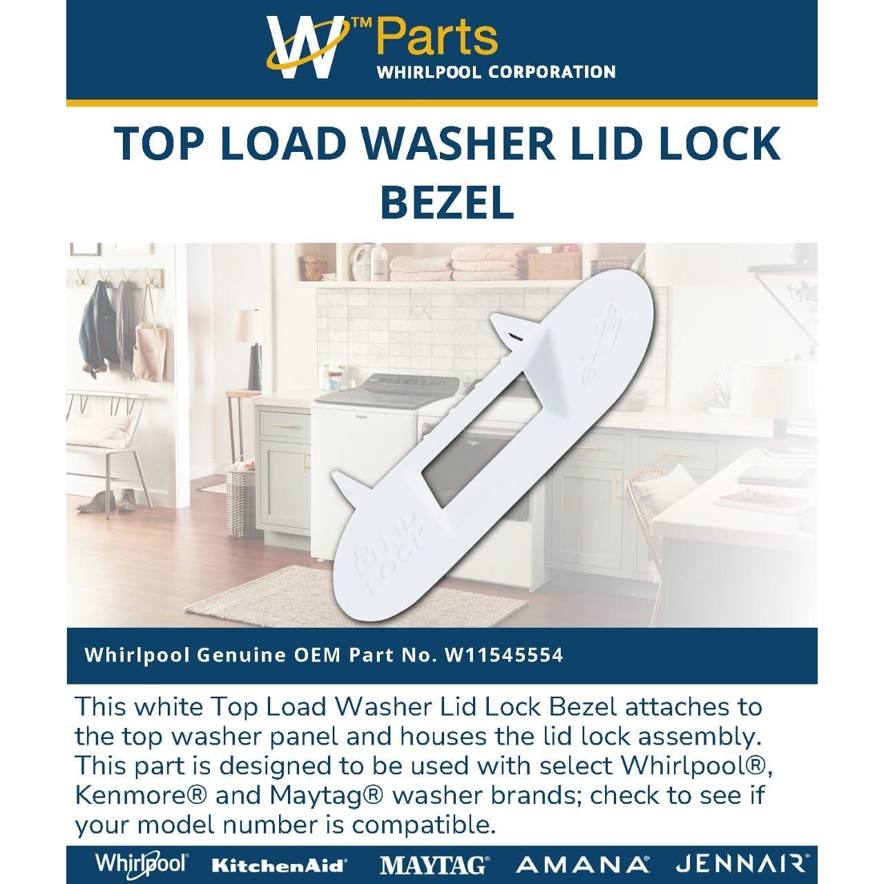 Bezel de Cerradura Tapa Lavadora Carga Superior Whirlpool W11545554