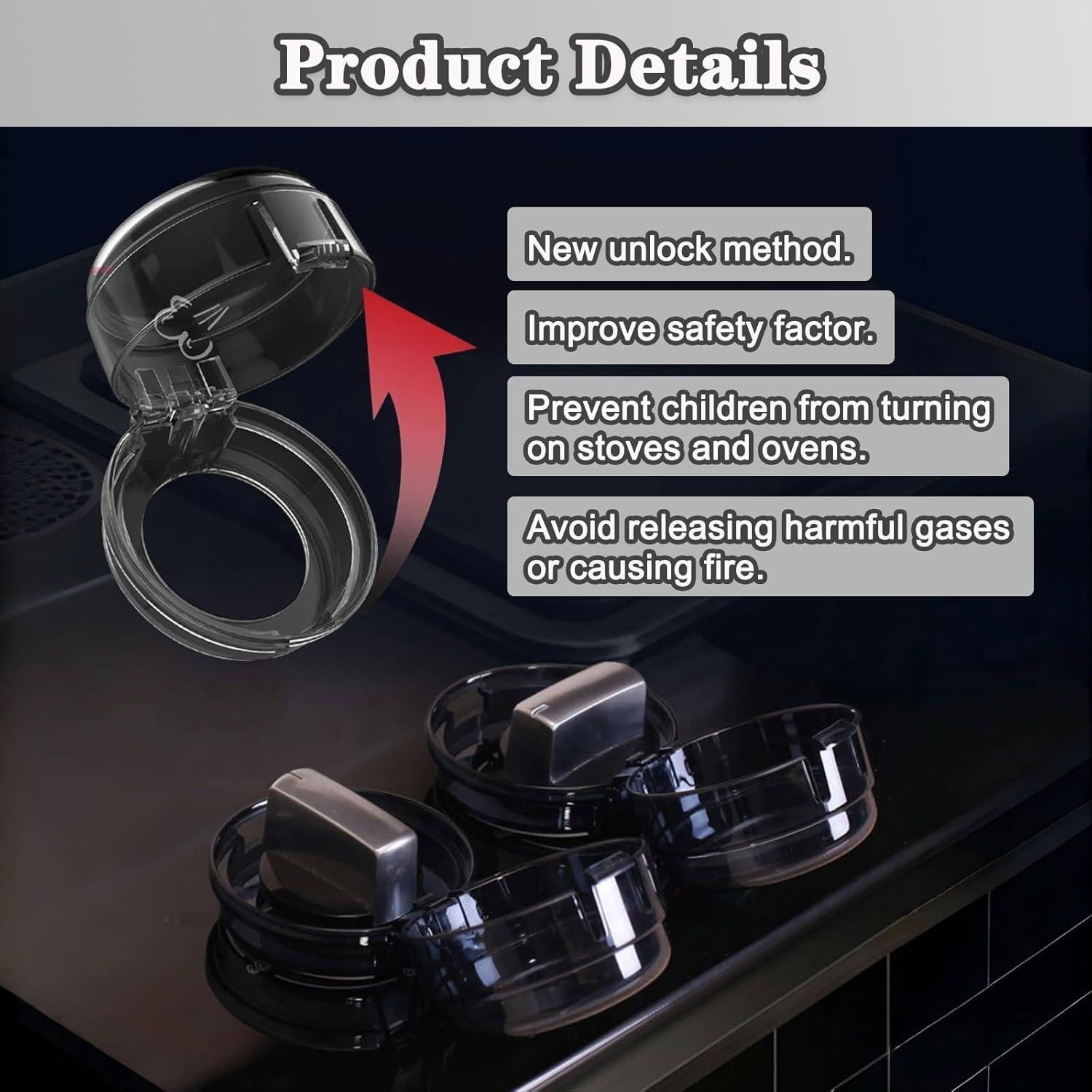 Cubiertas de Seguridad para Perillas de Estufa - 6 Pcs Negro