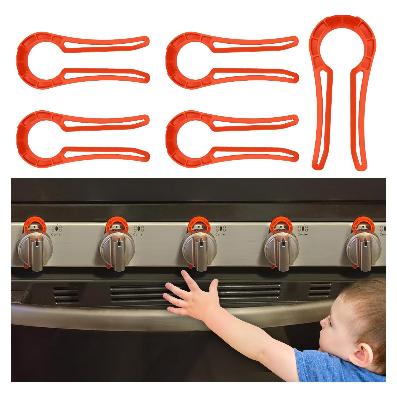 Bloqueo de Perilla de Estufa Seguridad Infantil Rojo - 5 Piezas